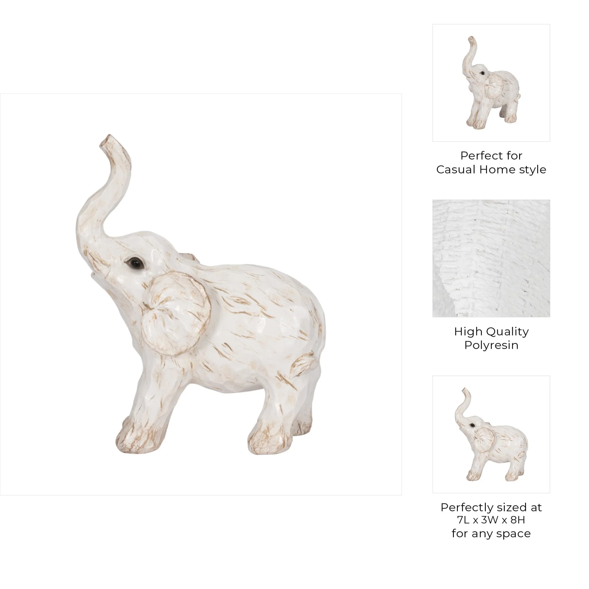 8" Elephant Figurine , White - Image 10