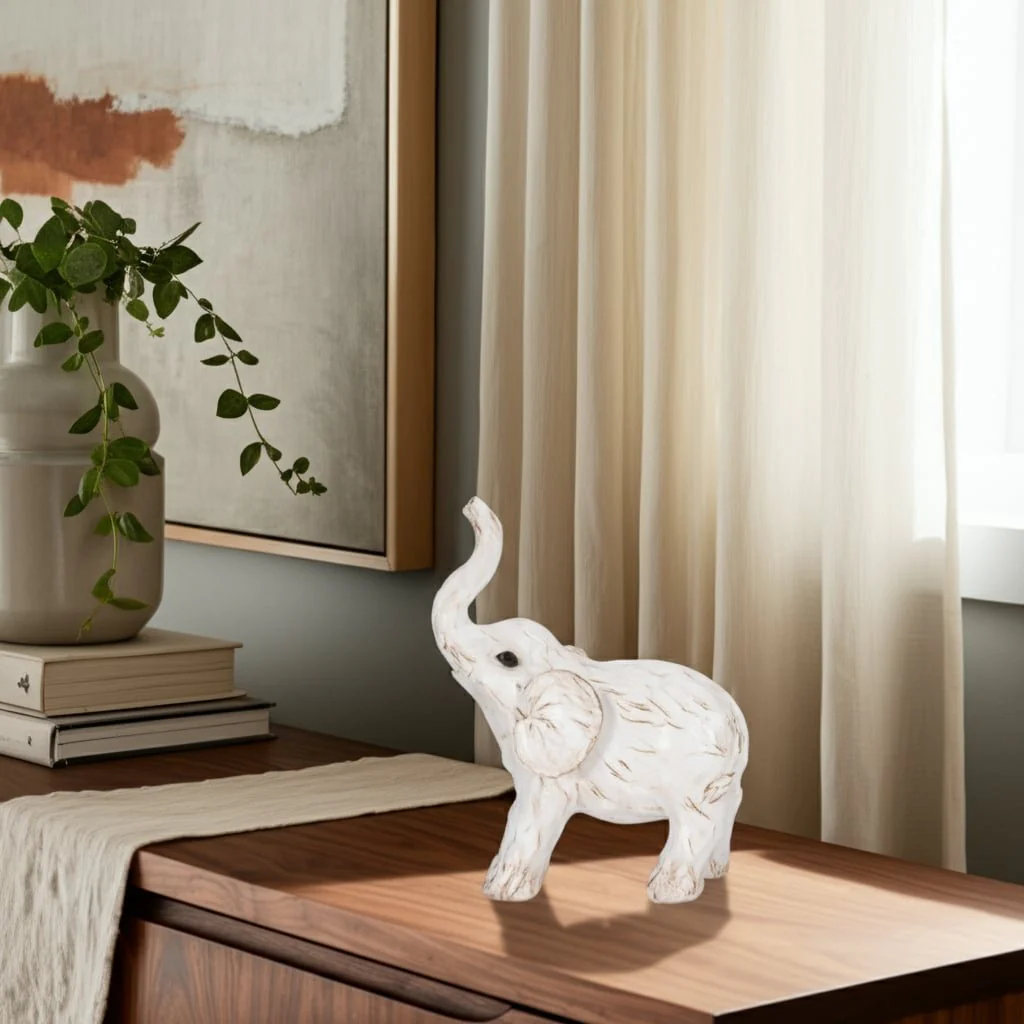 8" Elephant Figurine , White - Image 12