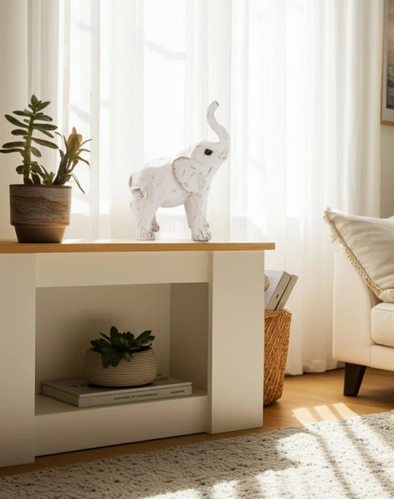 8" Elephant Figurine , White - Image 13