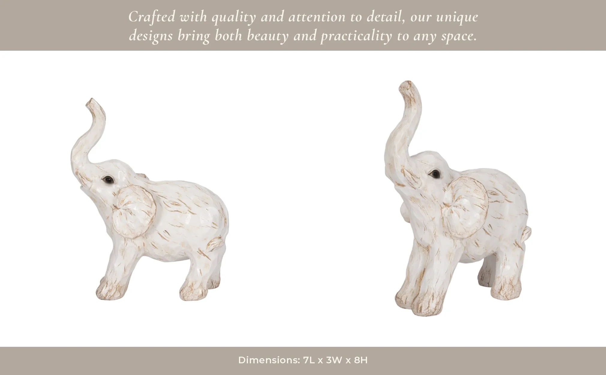 8" Elephant Figurine , White - Image 15