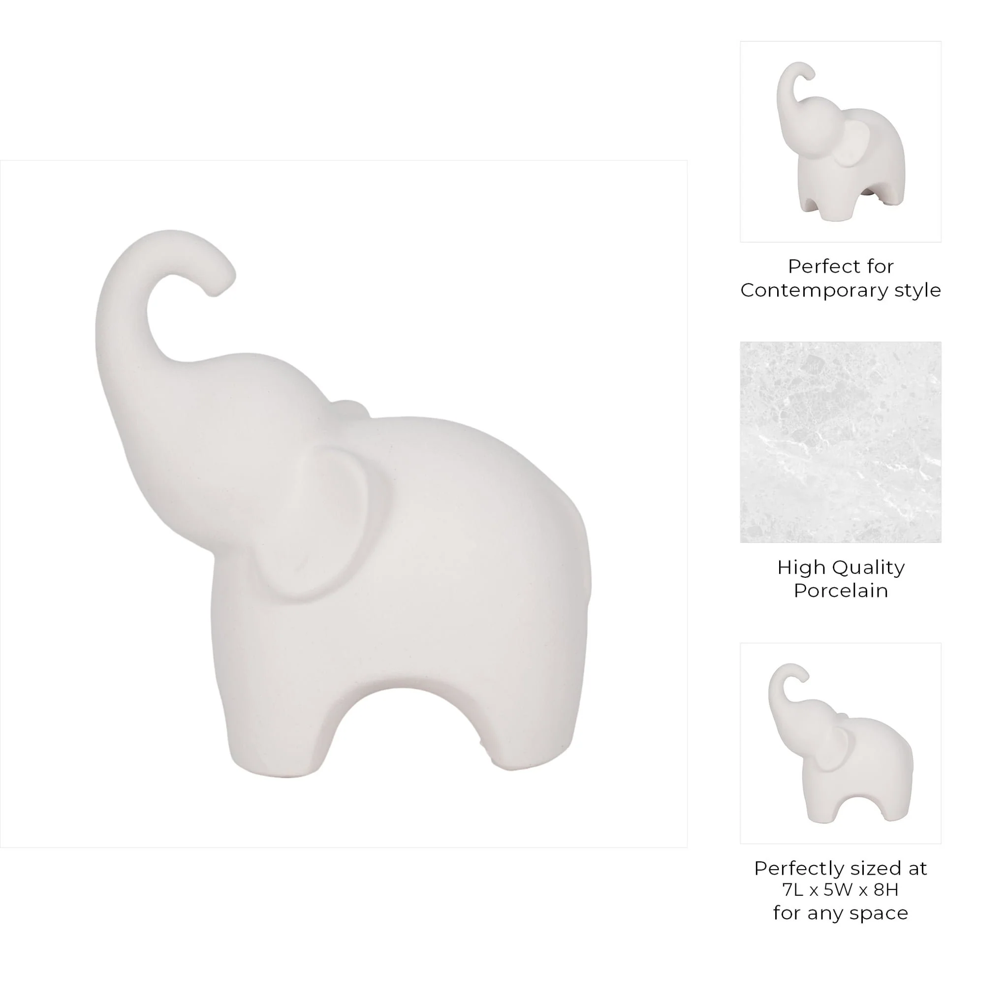 8" Elephant With Rough Texture, White - Image 10