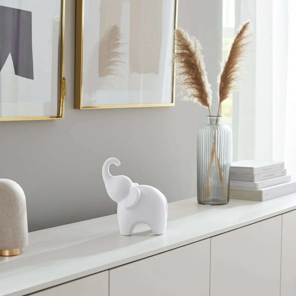 8" Elephant With Rough Texture, White - Image 12