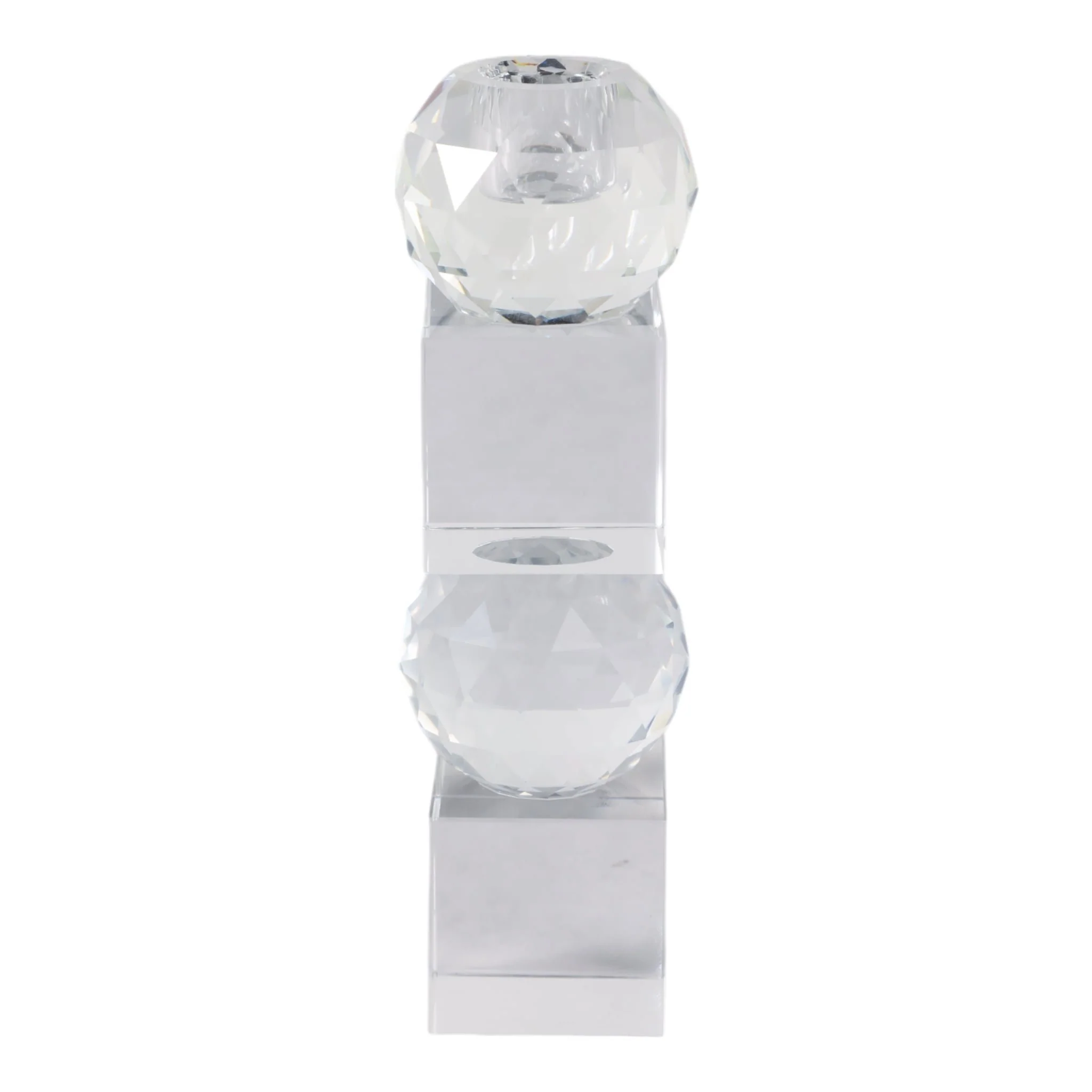8" Faceted Crystal Orbs Crystal Taperholder, Clear - Image 3