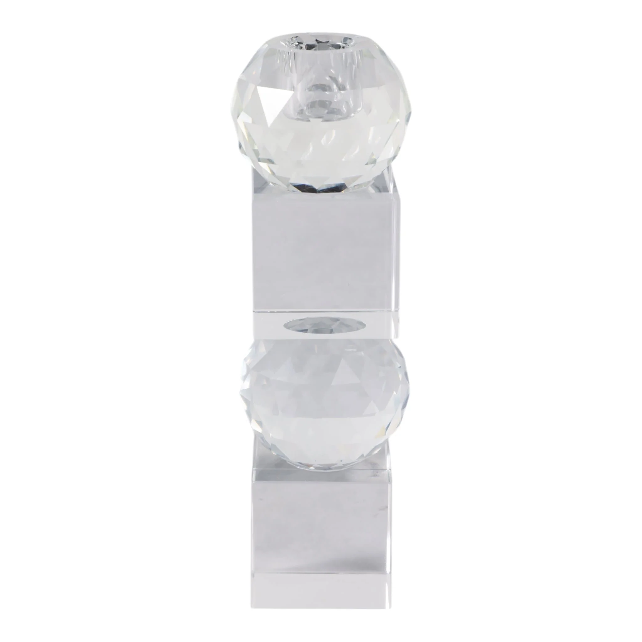 8" Faceted Crystal Orbs Crystal Taperholder, Clear - Image 4