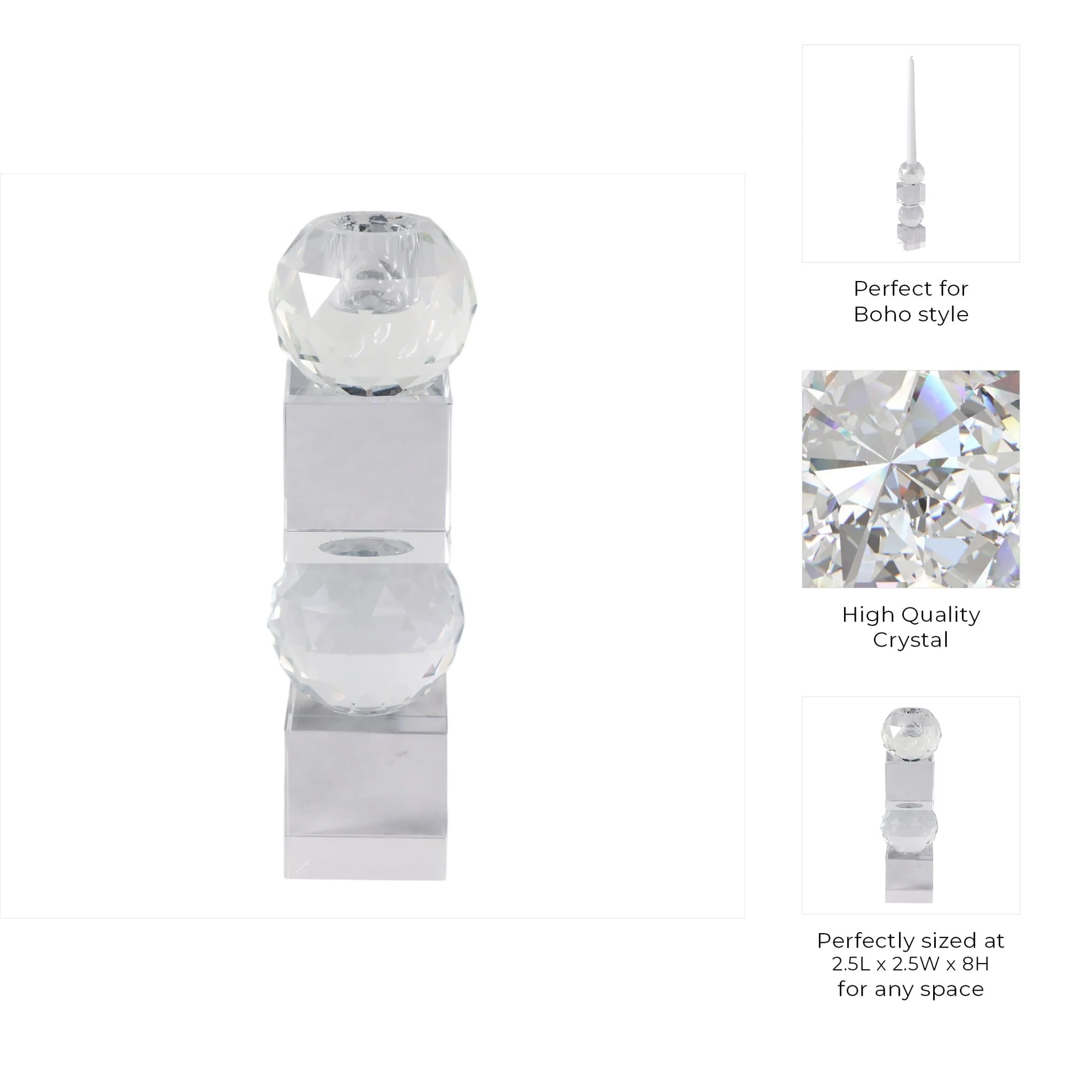 8" Faceted Crystal Orbs Crystal Taperholder, Clear - Image 9