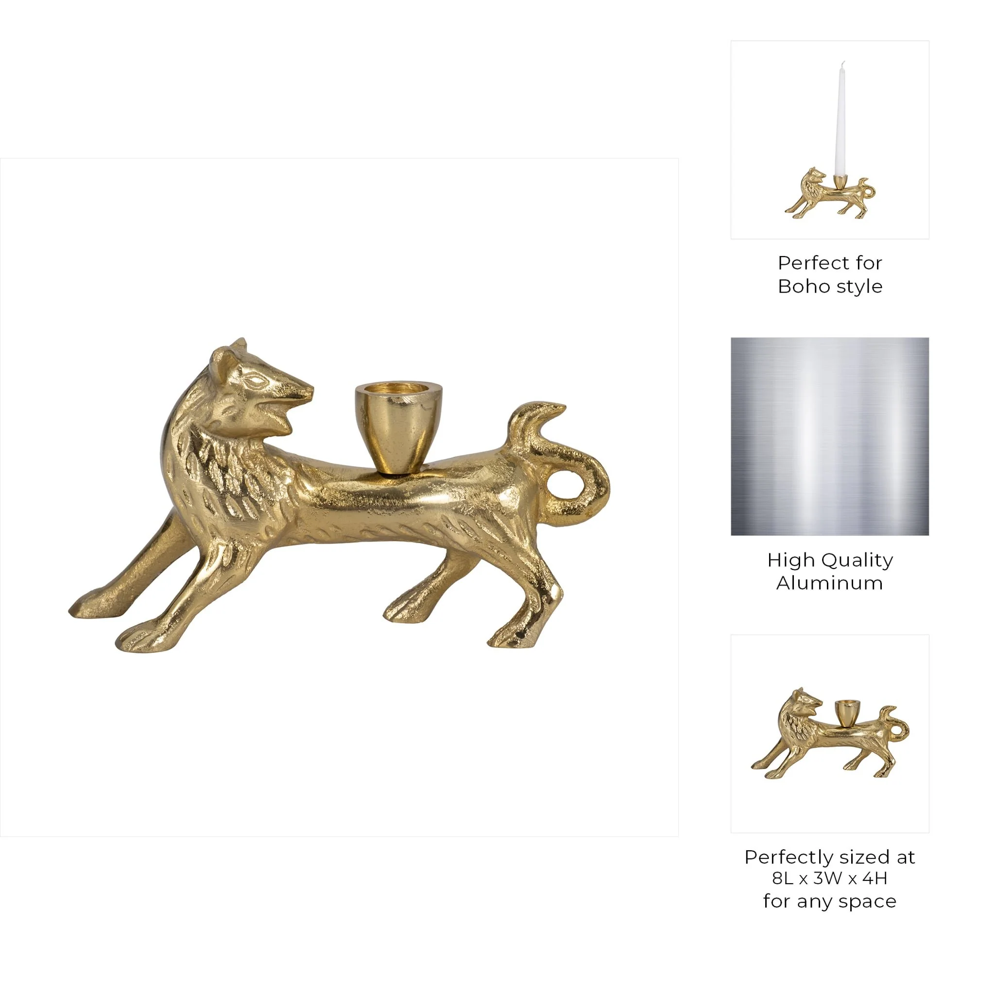 8" Fox Taper Candle Holder, Gold - Image 10