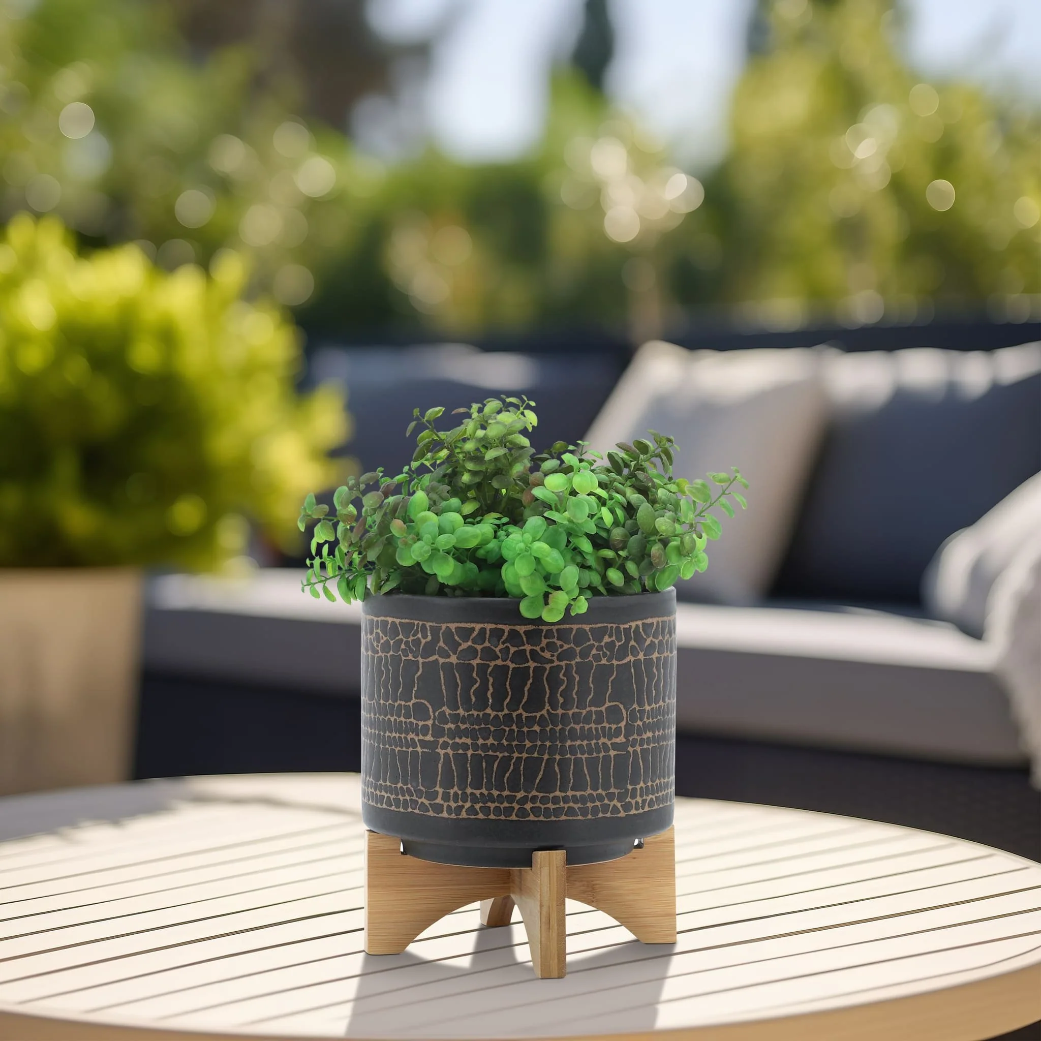 8" Glazed Planter W/ Stand, Black - Image 10