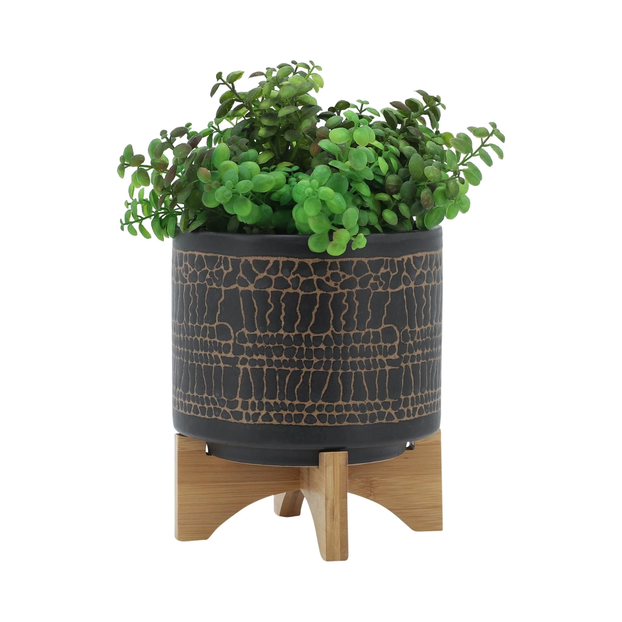 8" Glazed Planter W/ Stand, Black - Image 3