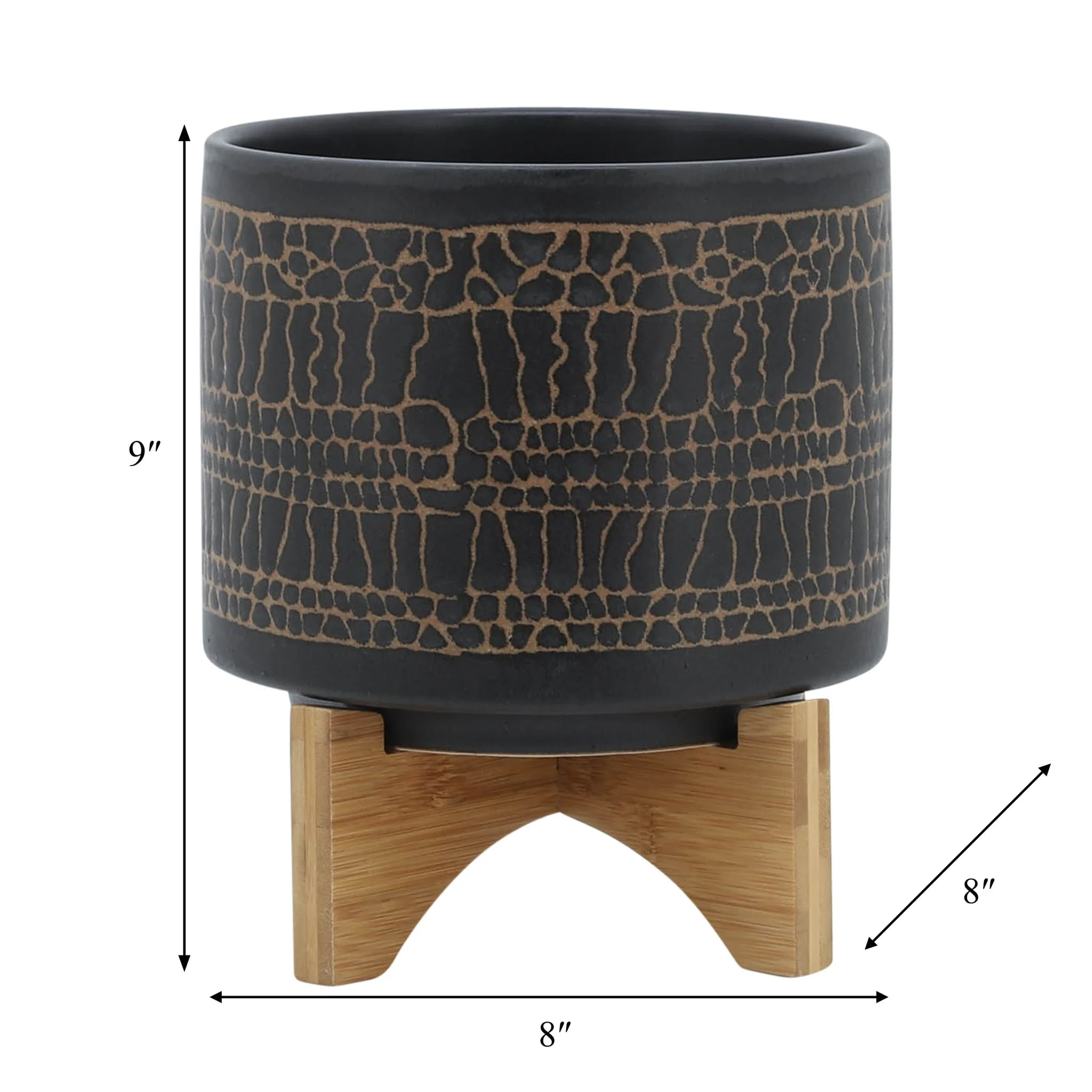 8" Glazed Planter W/ Stand, Black - Image 8