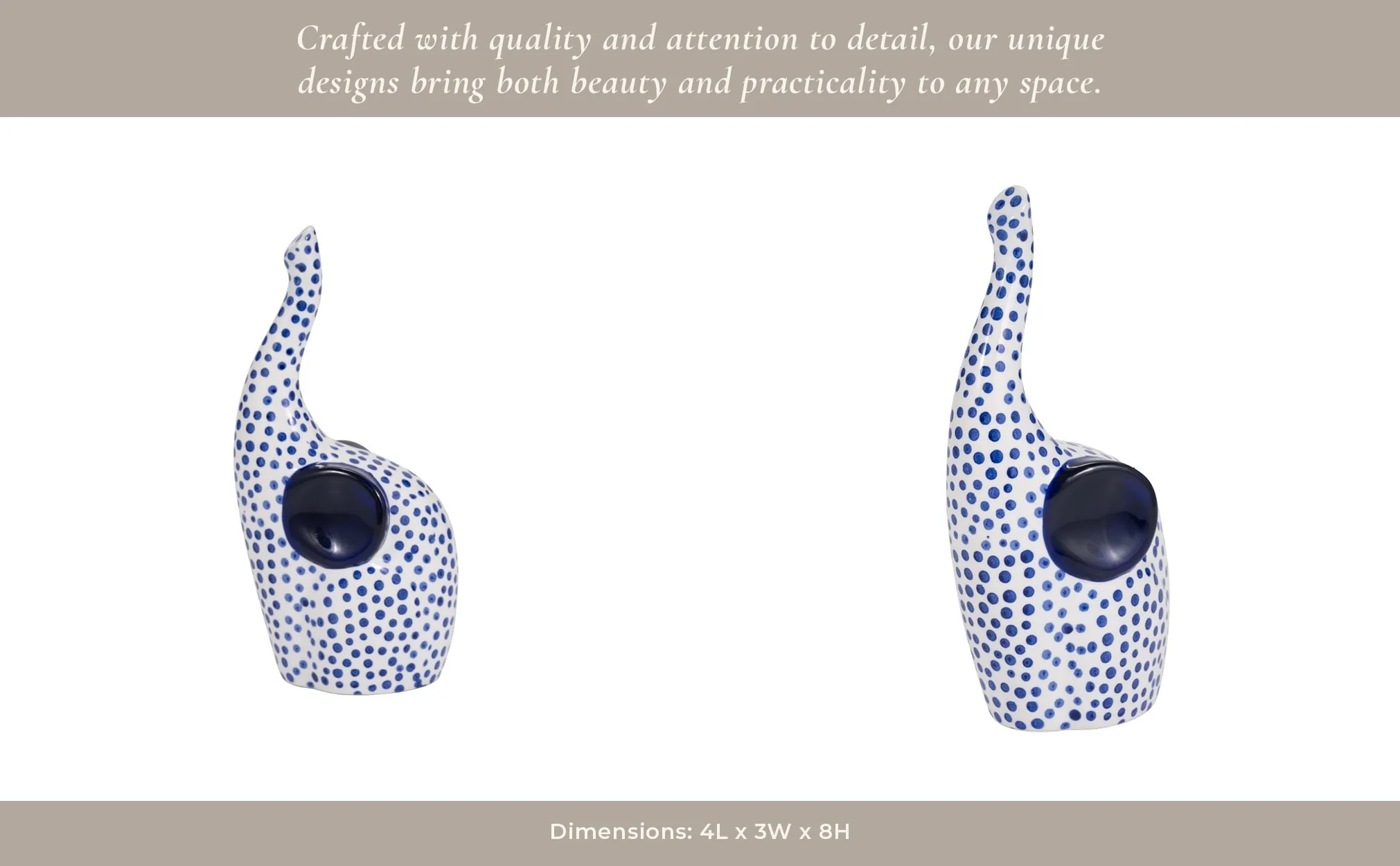 8" Hand Stamped Trunk Up Elephant, Blue/white - Image 12