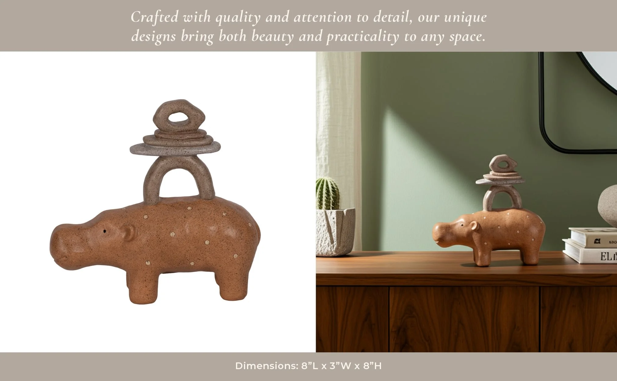 8" Hippo With Stacked Stones, Multi - Image 13
