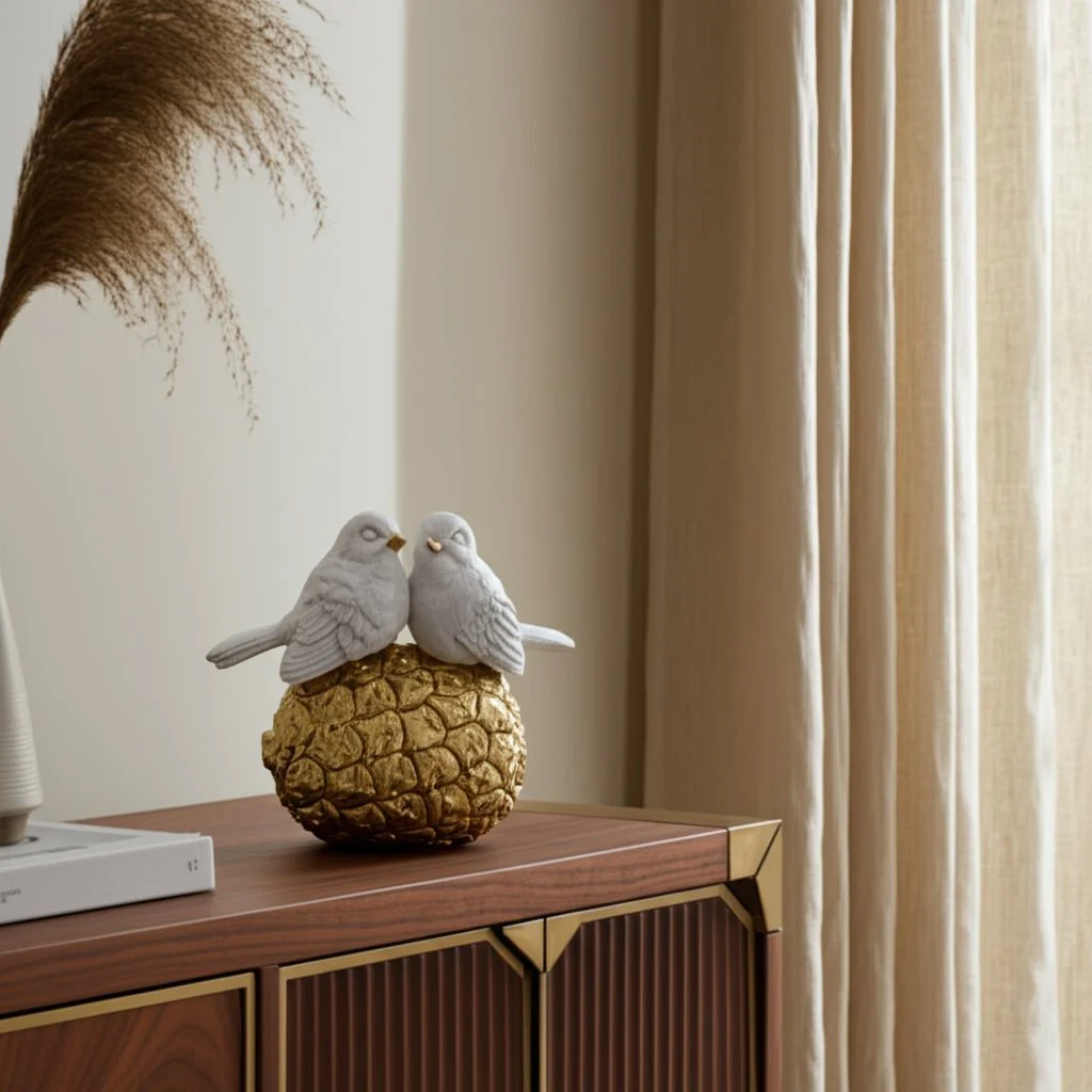 8" Kissing Birds On Pineapple, White/gold - Image 10