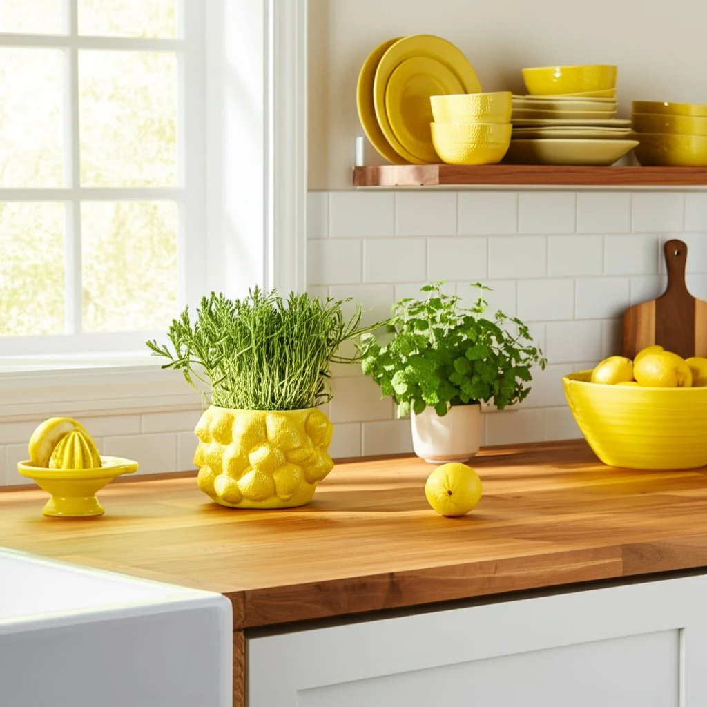 8" Lemons Flower Pot, Yellow - Image 10