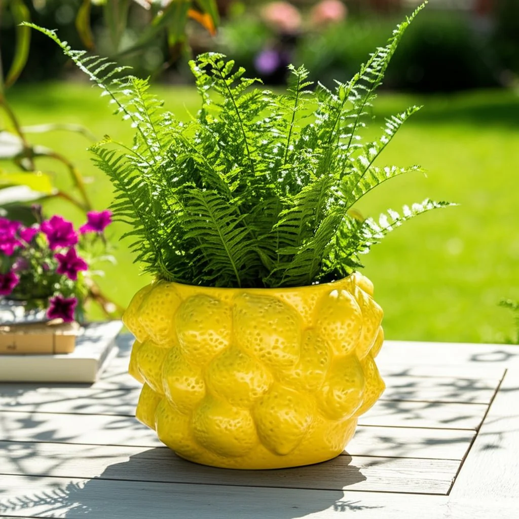 8" Lemons Flower Pot, Yellow - Image 11