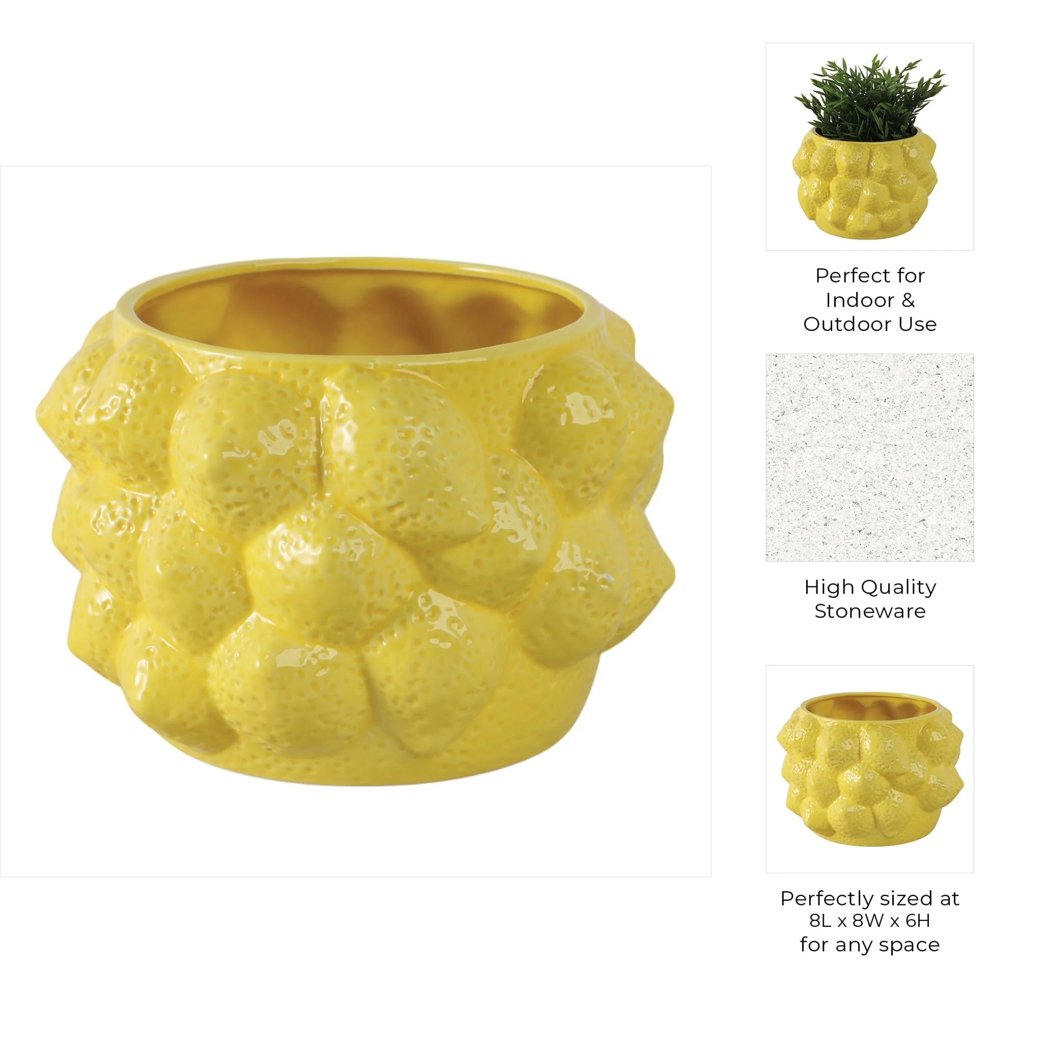 8" Lemons Flower Pot, Yellow - Image 9