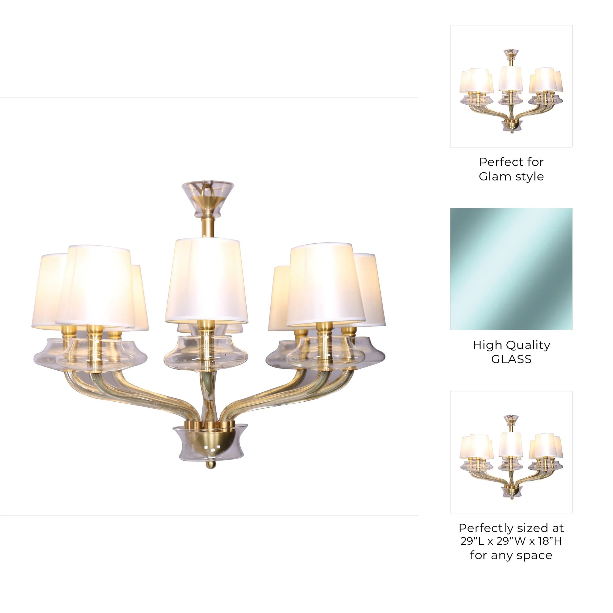8 Lightsglass Chandelieroff White Shade - Image 2
