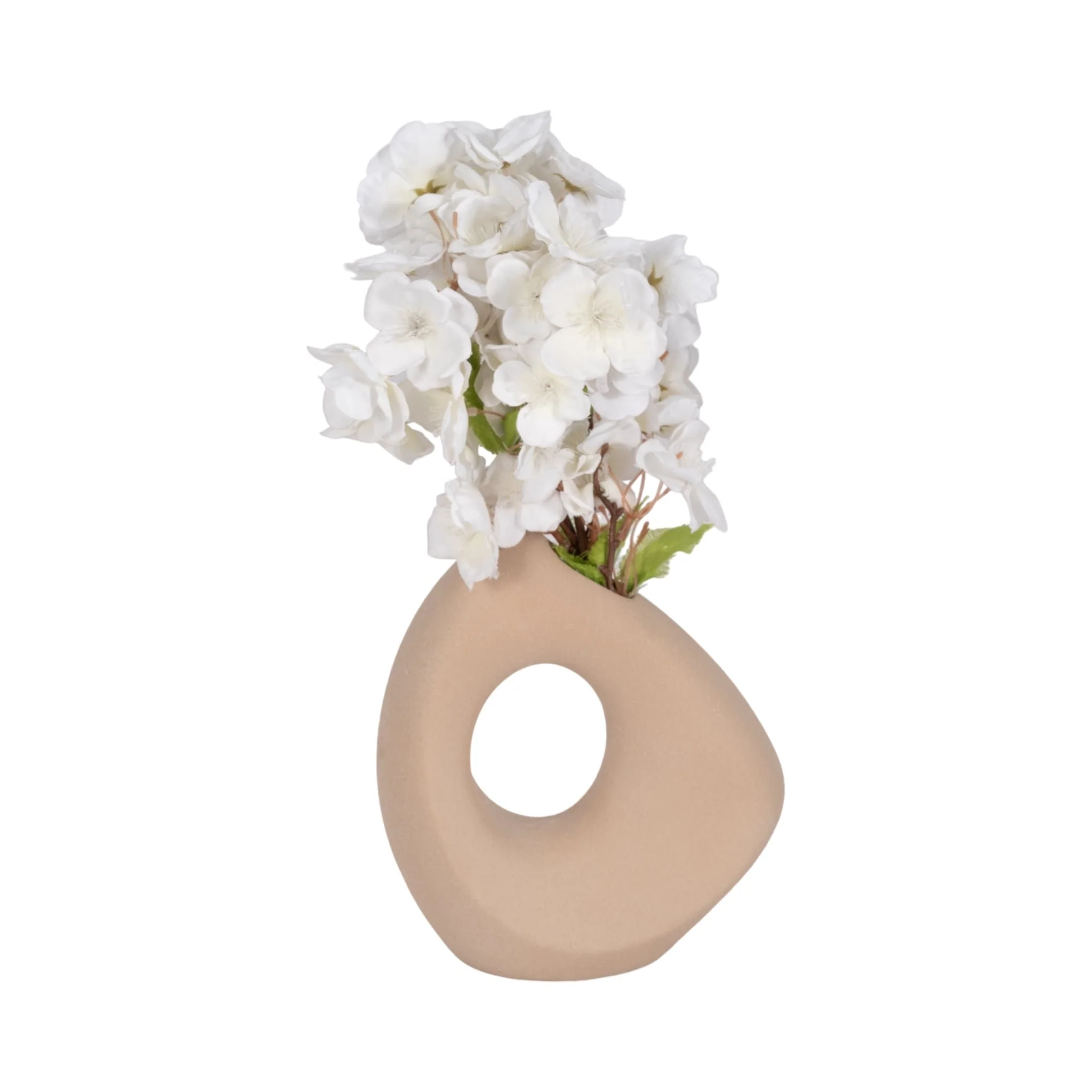 8" Lopsided Open Cut Out Vase Sand Texture, Tan - Image 2