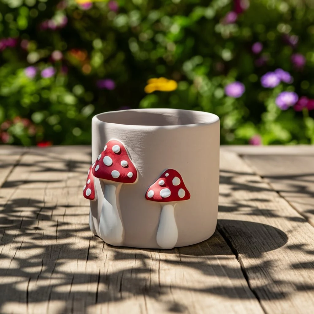 8" Magic Mushroom Applique Planter, Red/white - Image 13