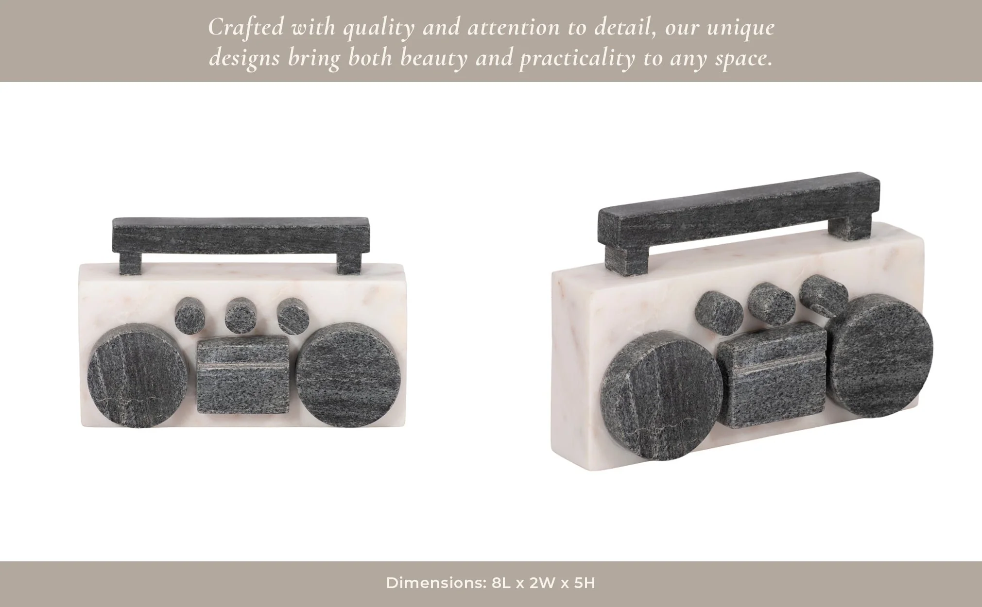 8" Marble Boombox, White/black - Image 13