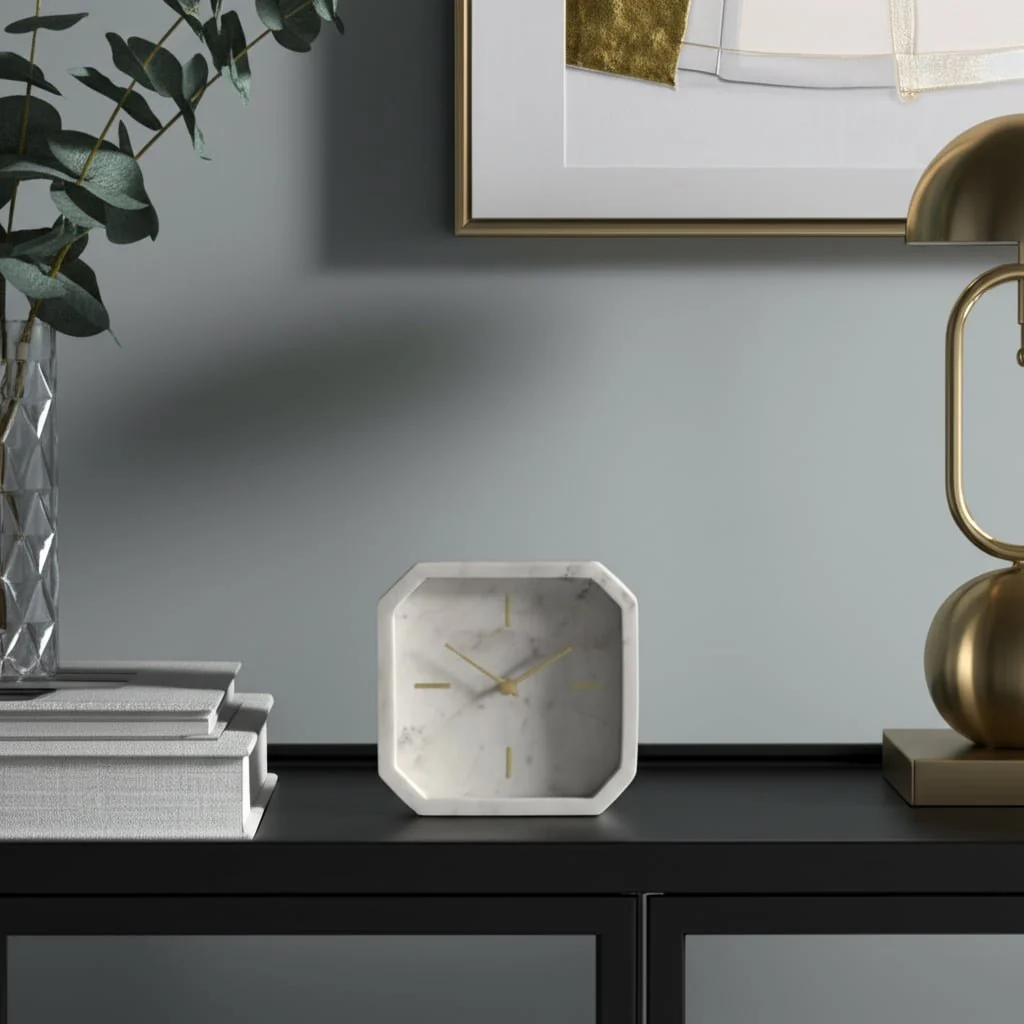 8" Marble Octagon Clock, Wht/gld - Image 10