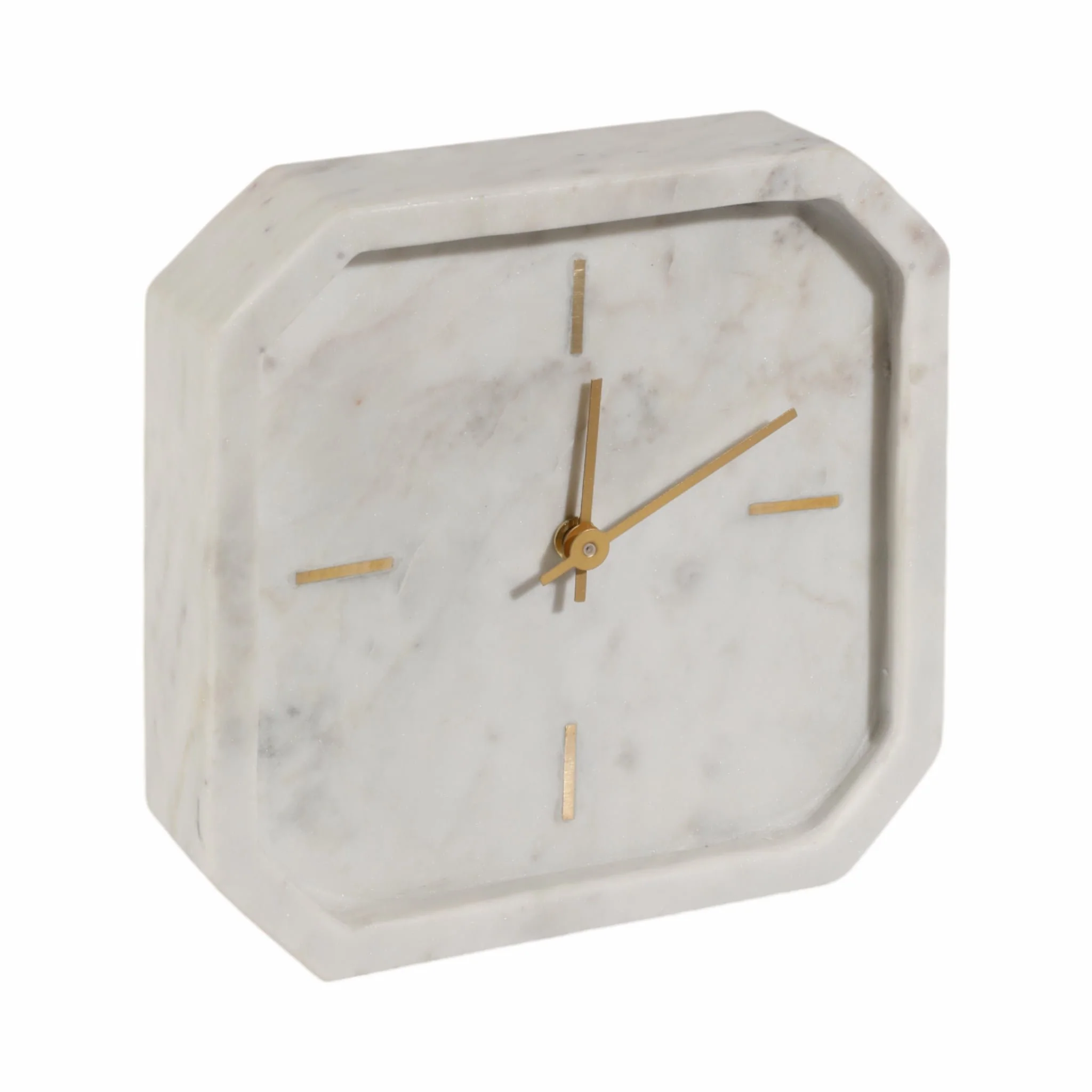 8" Marble Octagon Clock, Wht/gld - Image 2