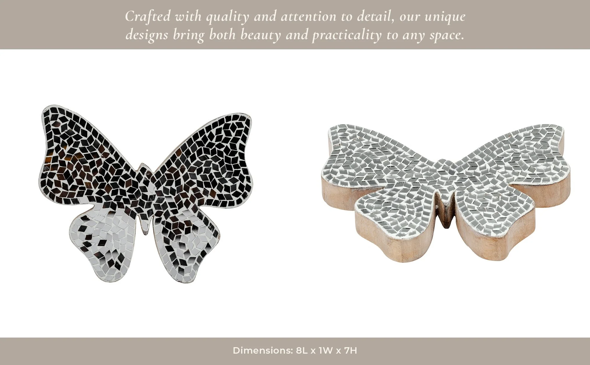 8" Mosaic Butterfly, White - Image 13