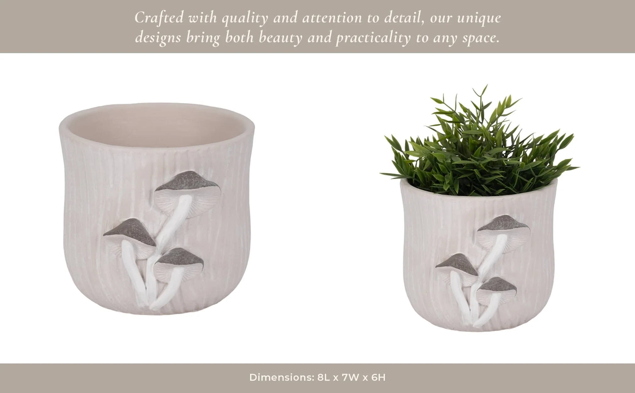 8" Mushroom Applique Planter, Grey - Image 14