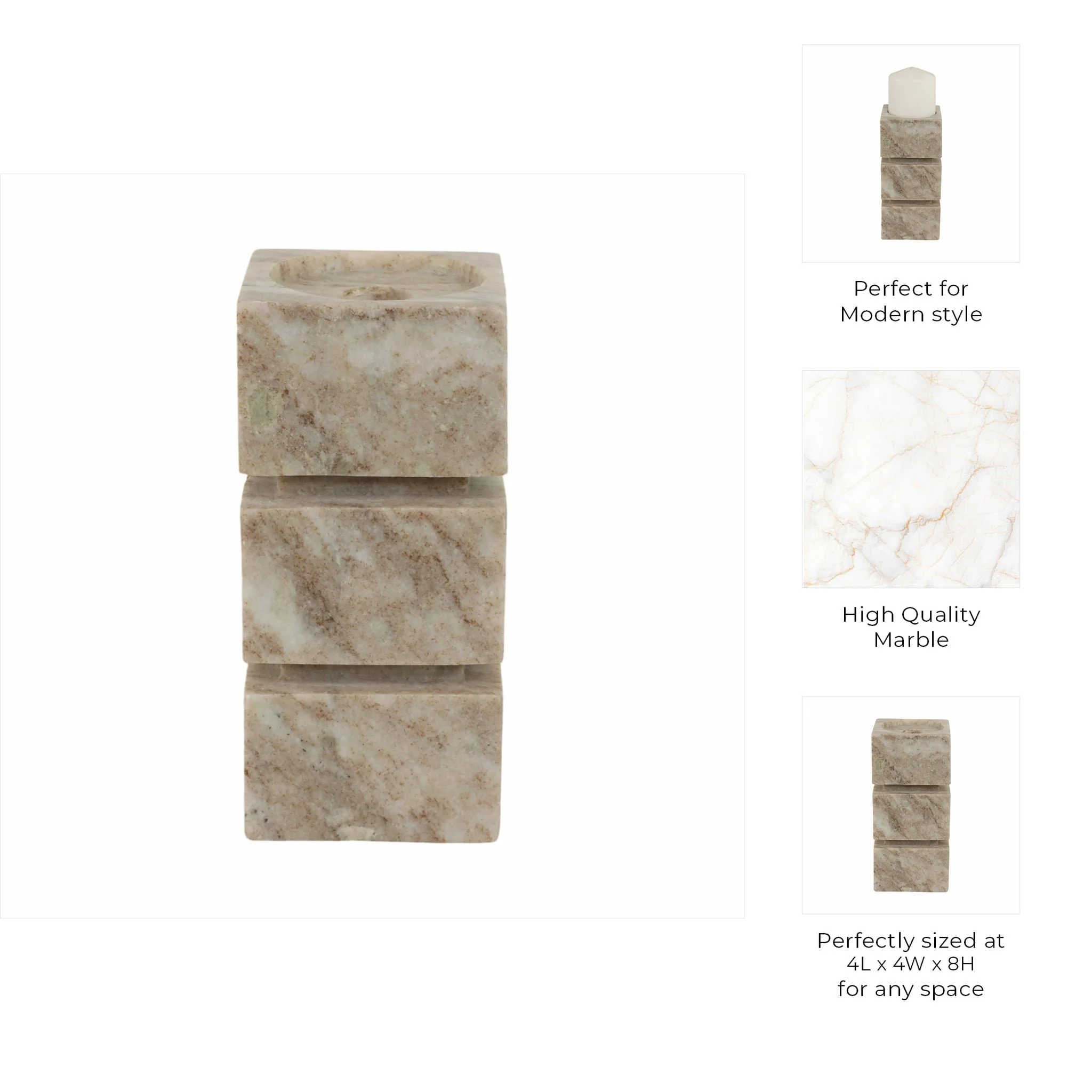 8" Onyx Marble Stacked Cubes Pillar Candleholder, - Image 10