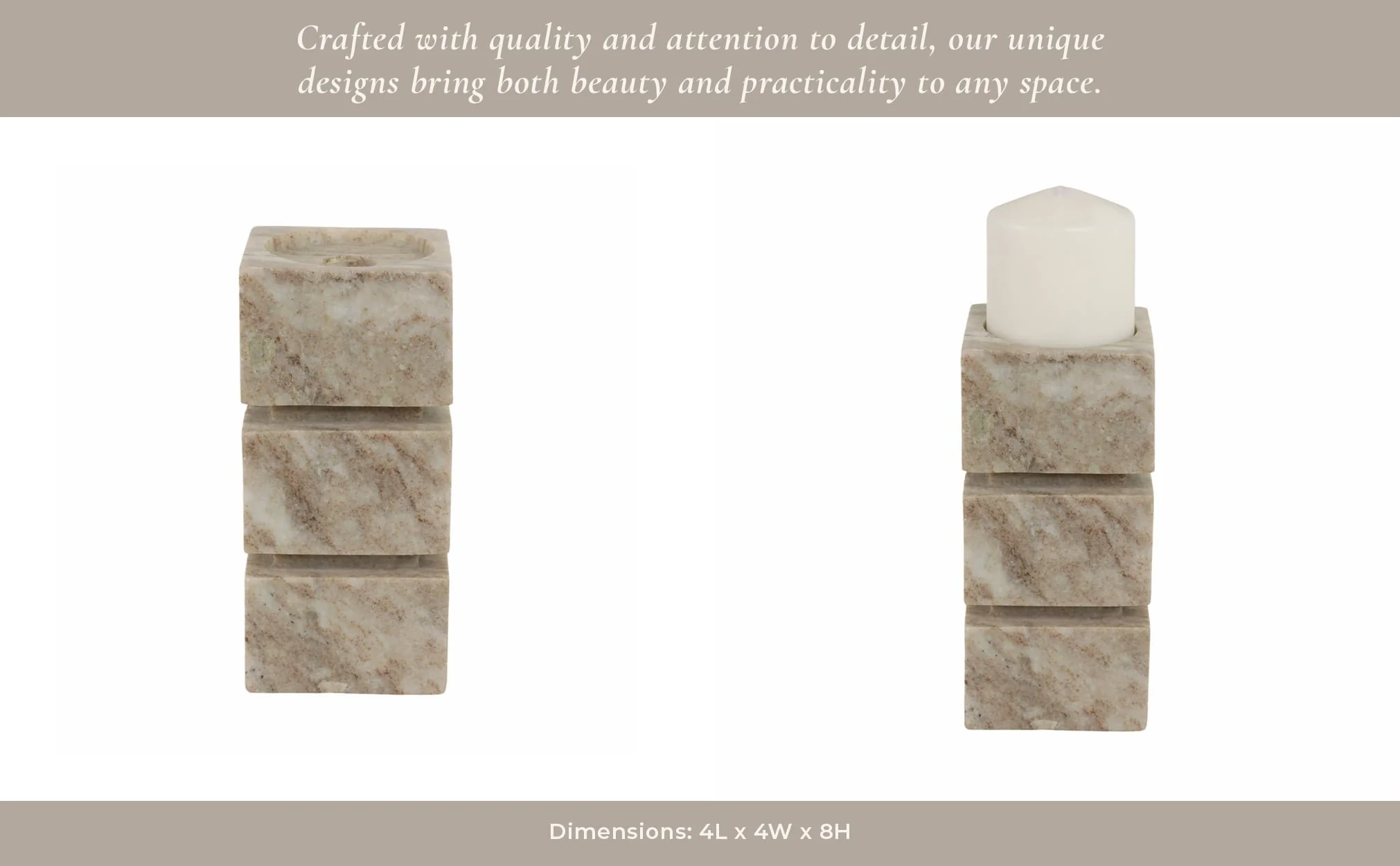 8" Onyx Marble Stacked Cubes Pillar Candleholder, - Image 13
