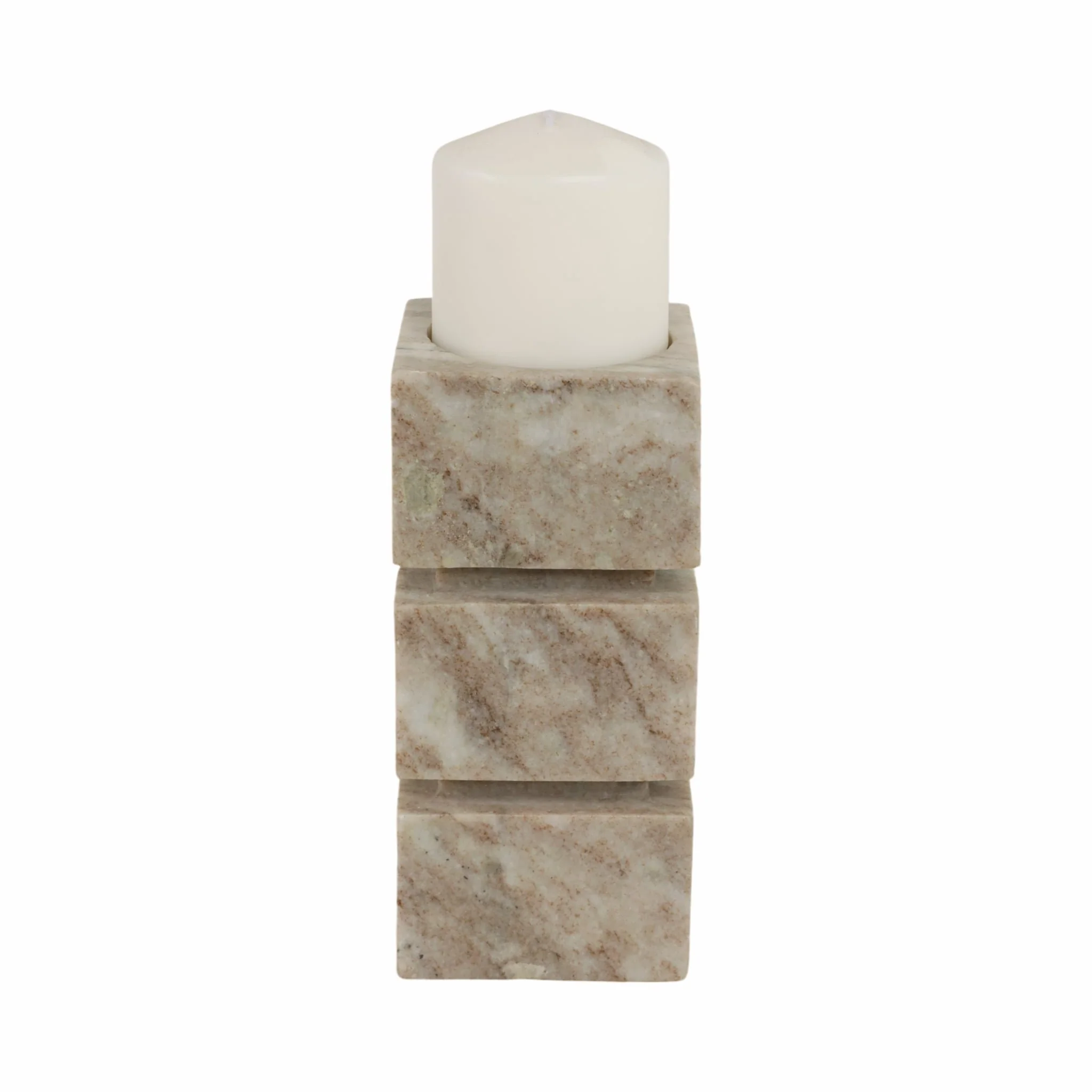8" Onyx Marble Stacked Cubes Pillar Candleholder, - Image 2