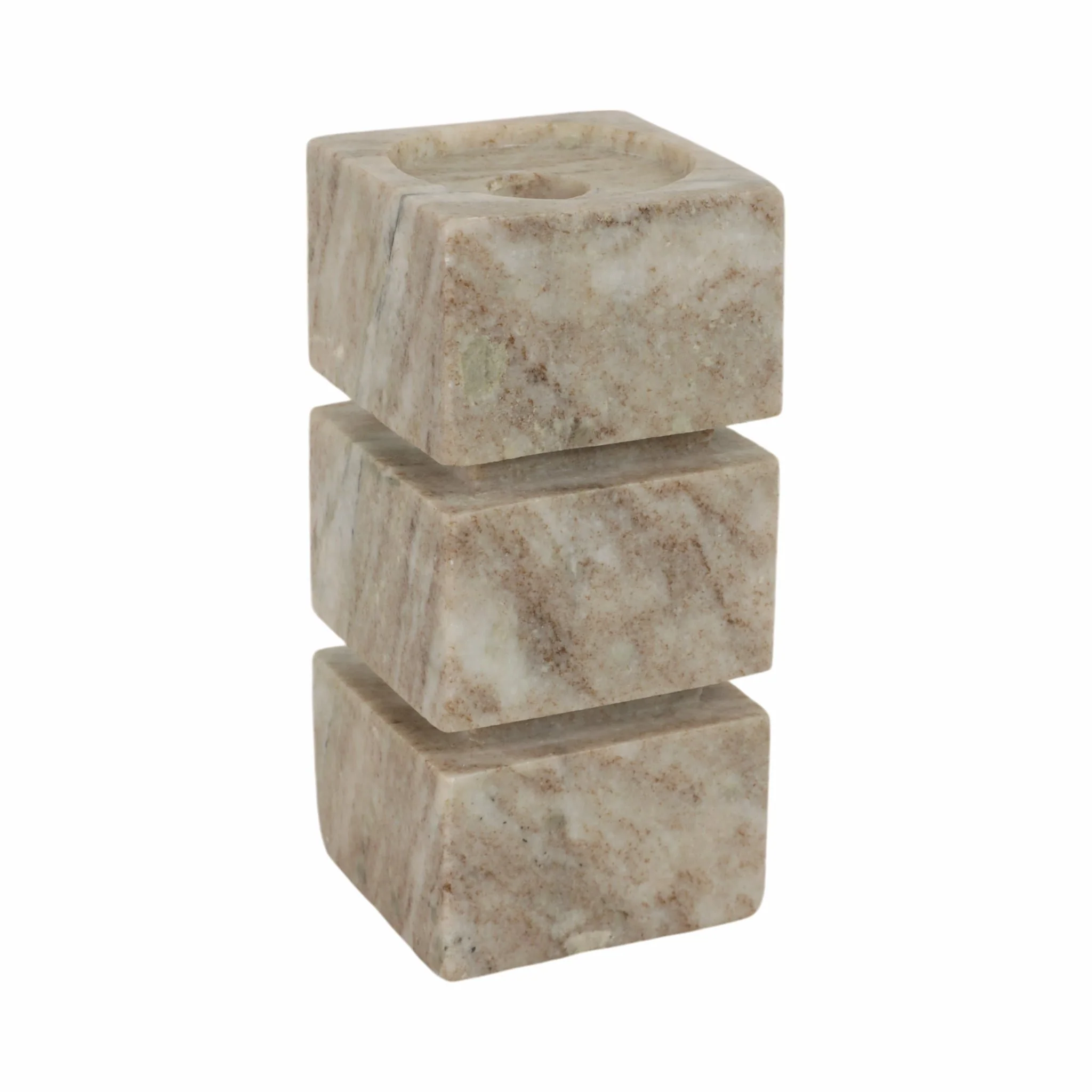 8" Onyx Marble Stacked Cubes Pillar Candleholder, - Image 3