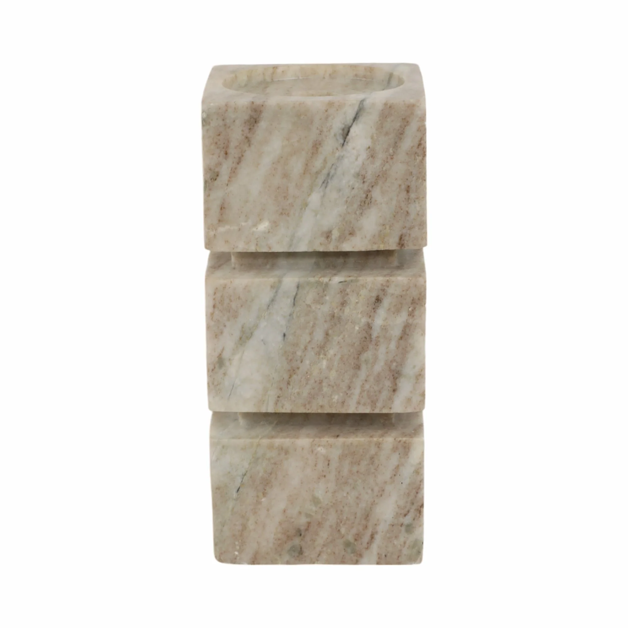 8" Onyx Marble Stacked Cubes Pillar Candleholder, - Image 4