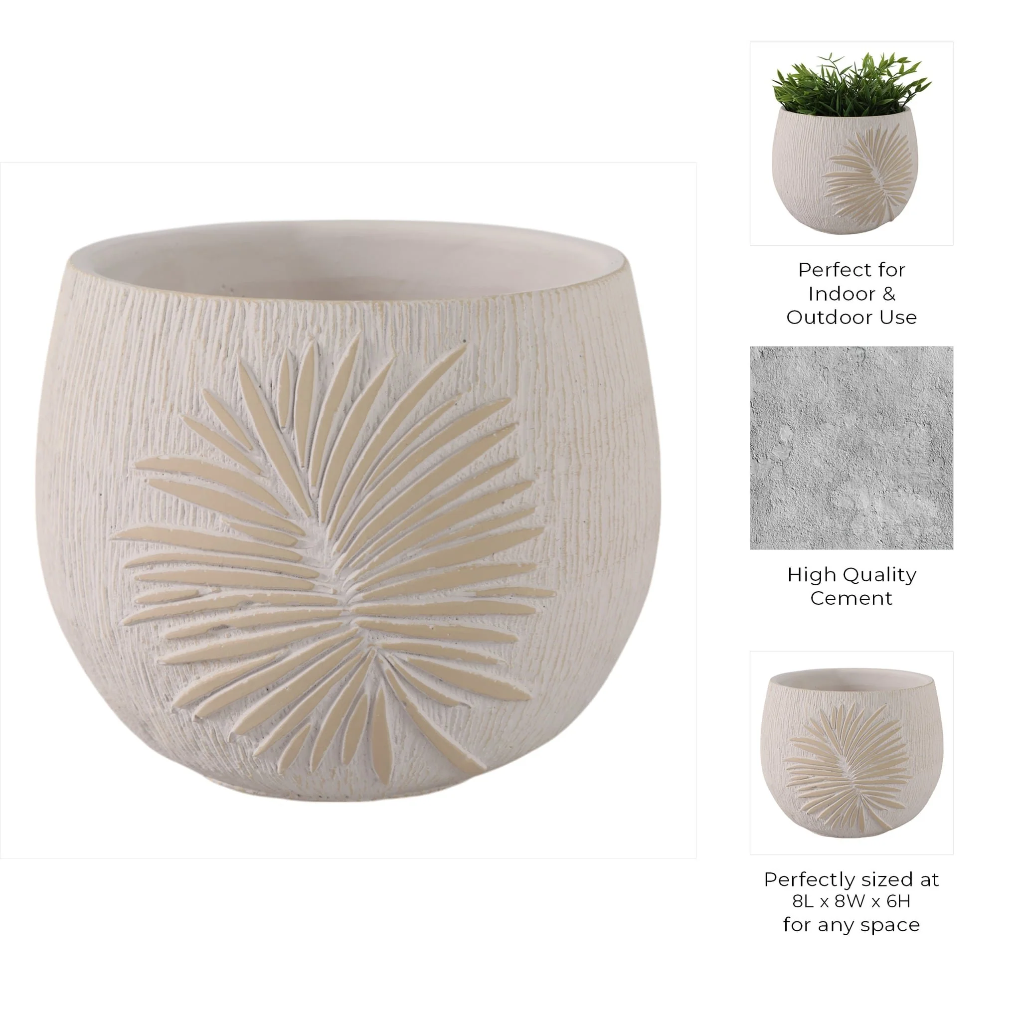 8" Pampas On Rounded Planter, Ivory - Image 10
