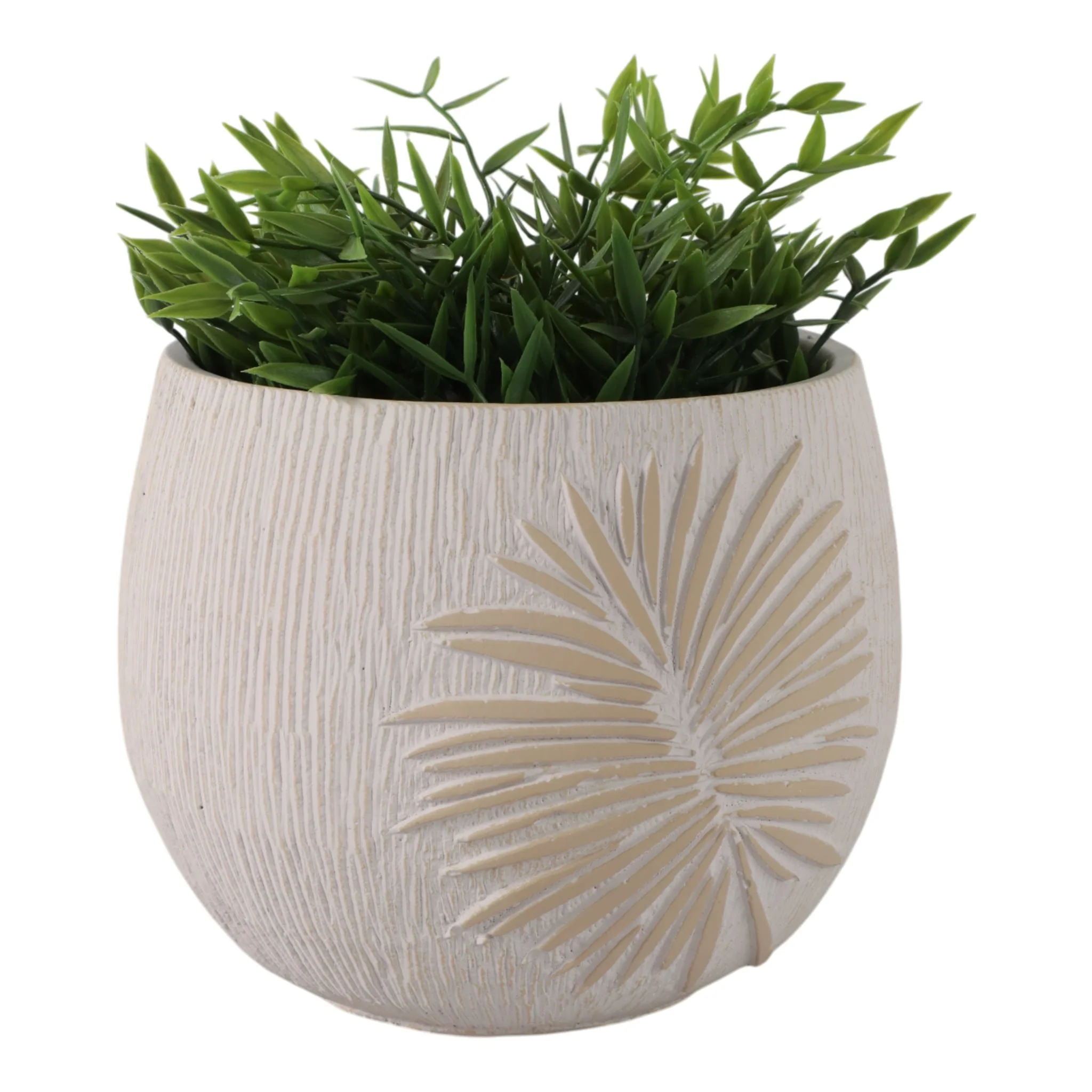 8" Pampas On Rounded Planter, Ivory - Image 2