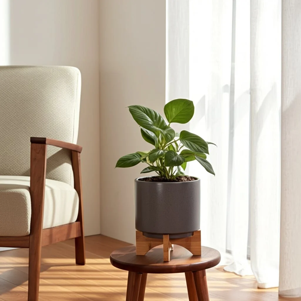 8" Planter W/ Wood Stand, Matte Gray - Image 12