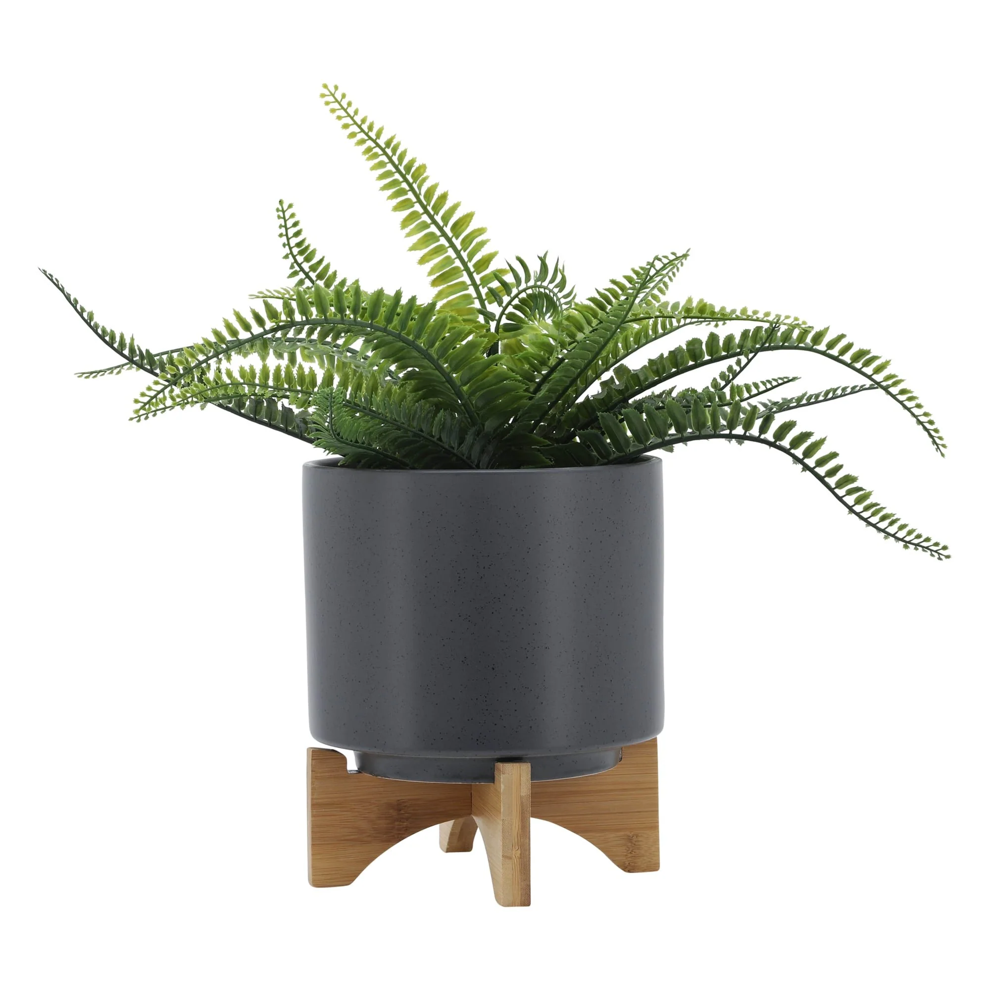 8" Planter W/ Wood Stand, Matte Gray - Image 3