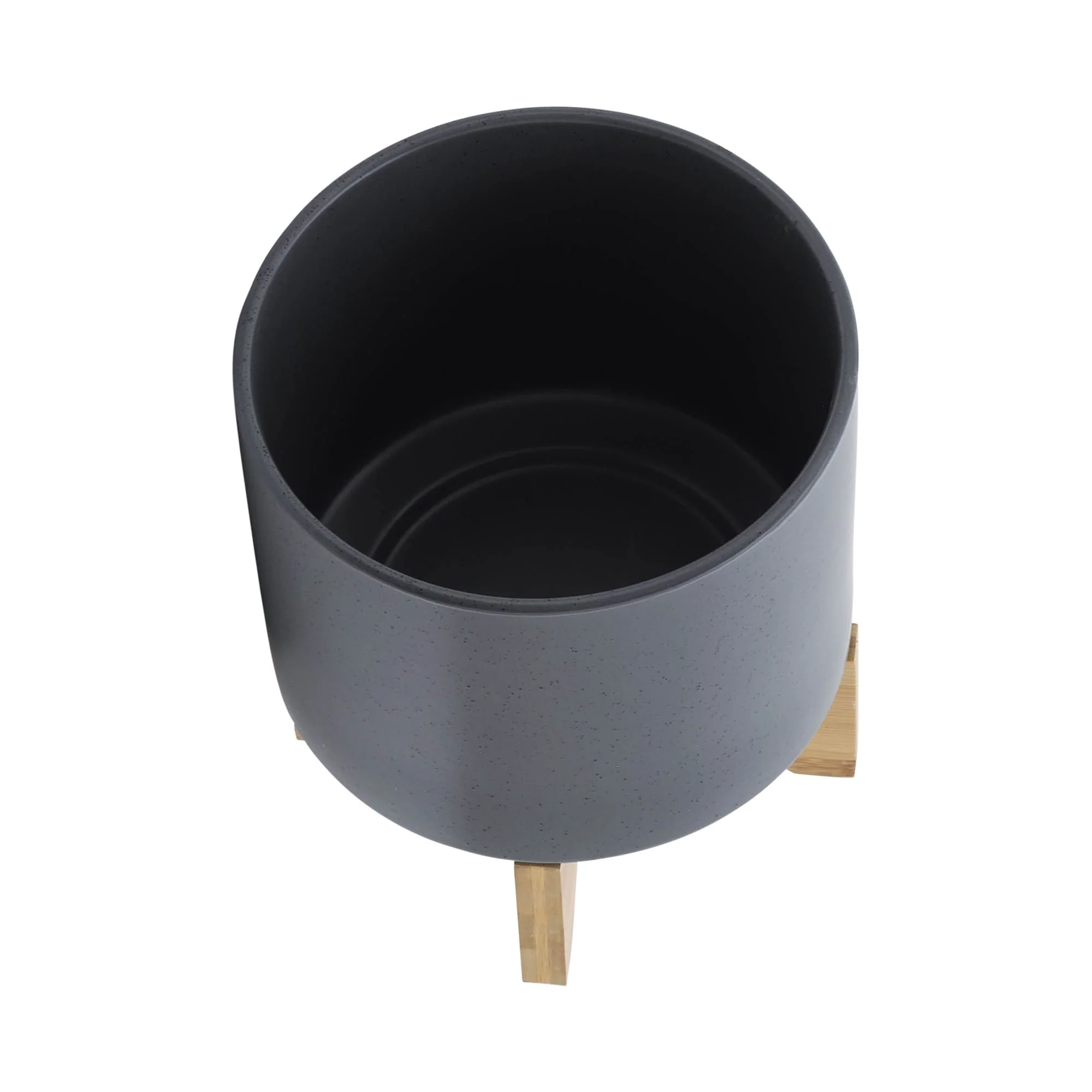 8" Planter W/ Wood Stand, Matte Gray - Image 4