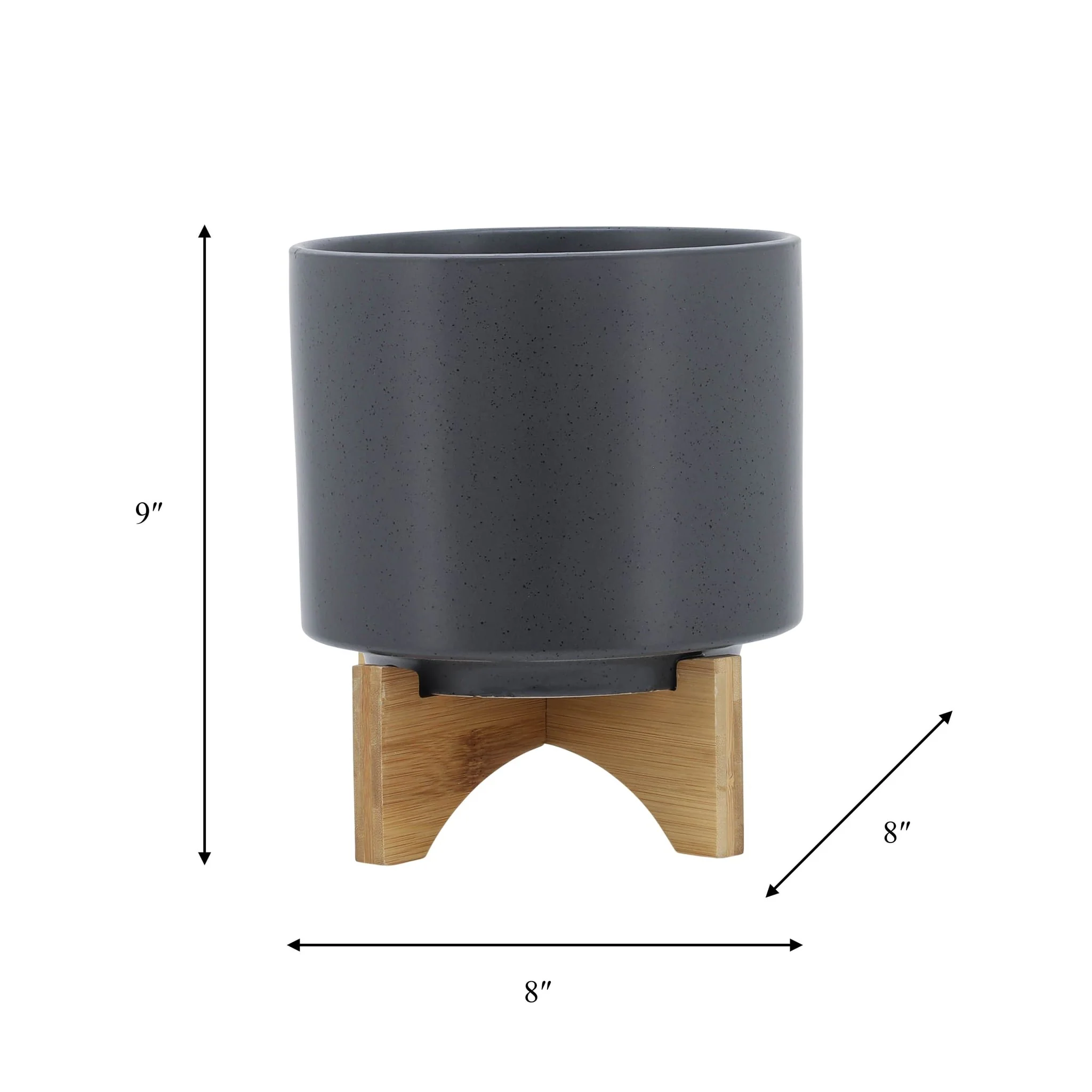 8" Planter W/ Wood Stand, Matte Gray - Image 9
