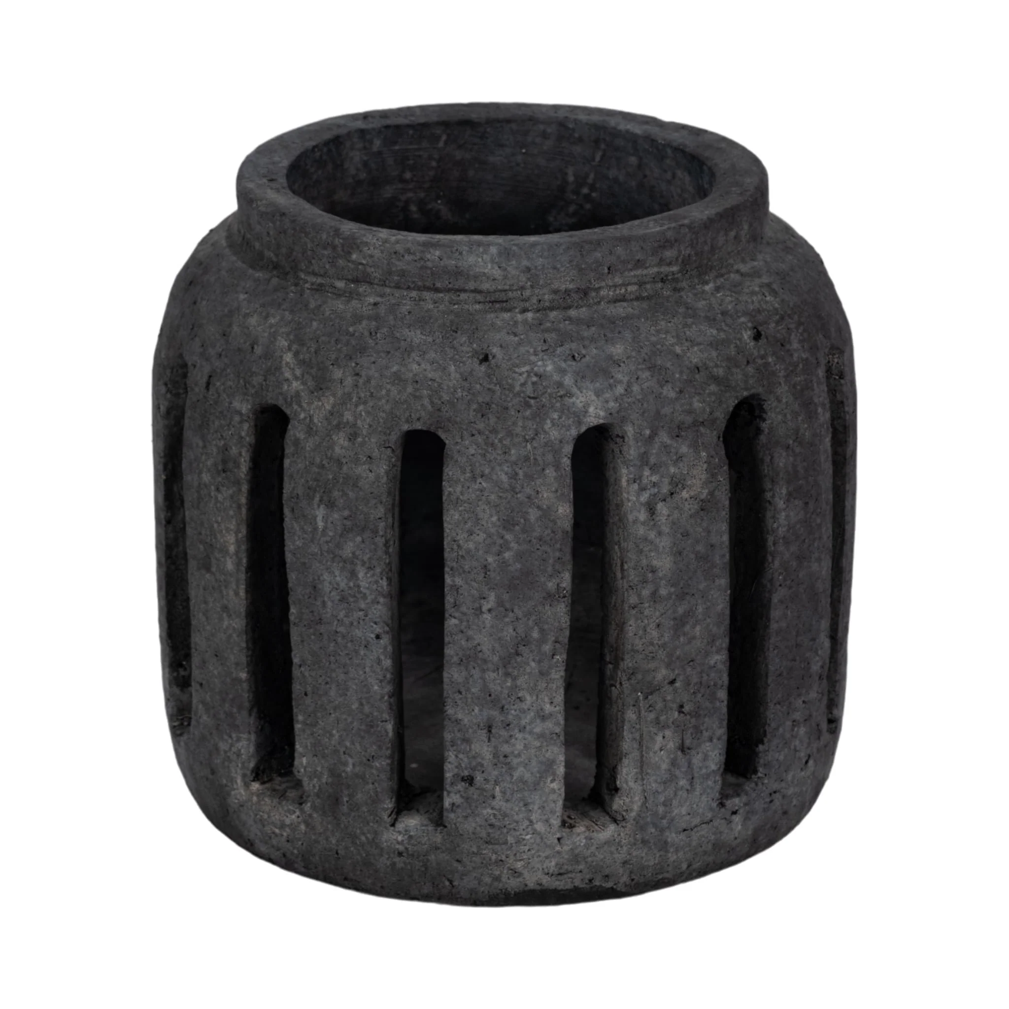 8" Round Lantern Hurricane With Open Slats, Black - Image 3
