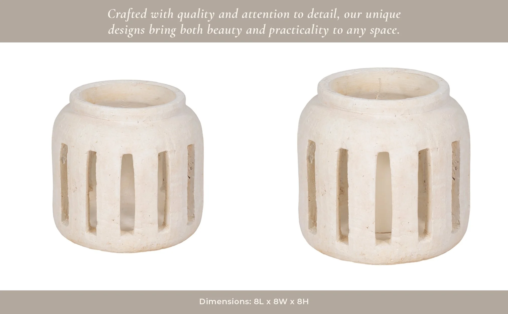 8" Round Lantern Hurricane With Open Slats, White - Image 12