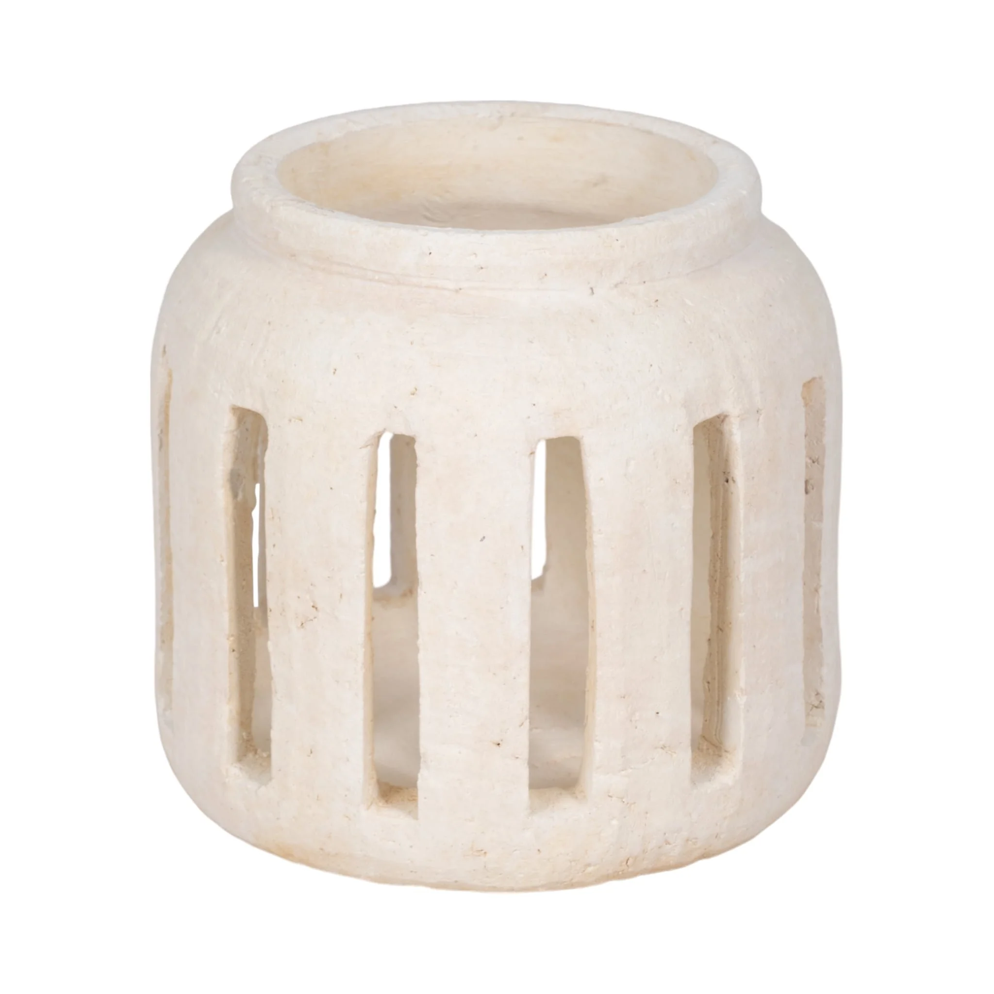 8" Round Lantern Hurricane With Open Slats, White - Image 3
