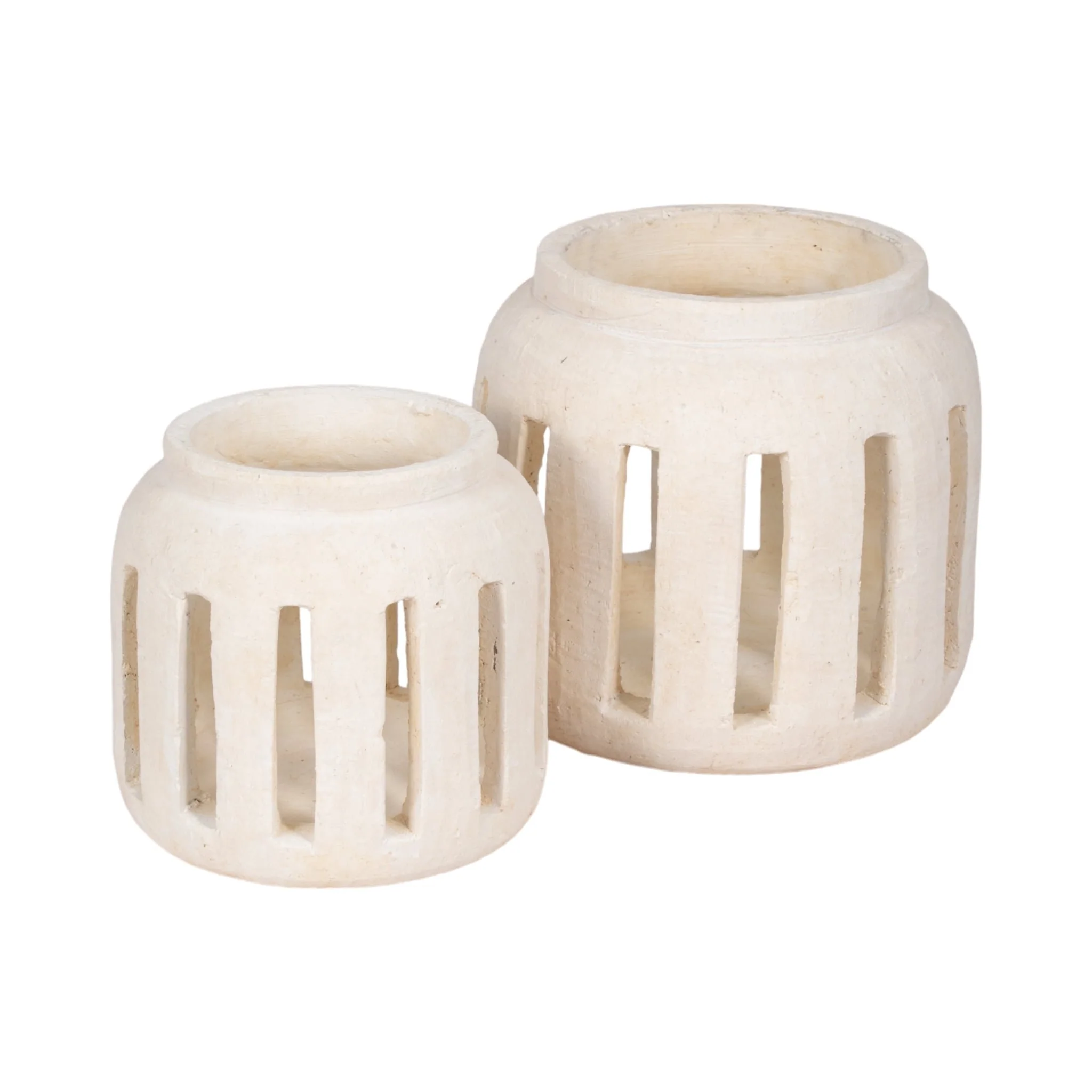 8" Round Lantern Hurricane With Open Slats, White - Image 7