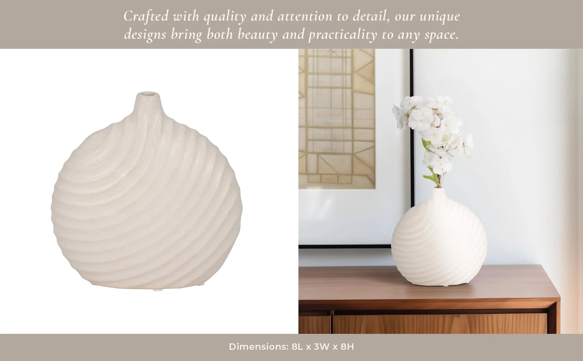 8" Round Swirled Matte Vase, White - Image 11