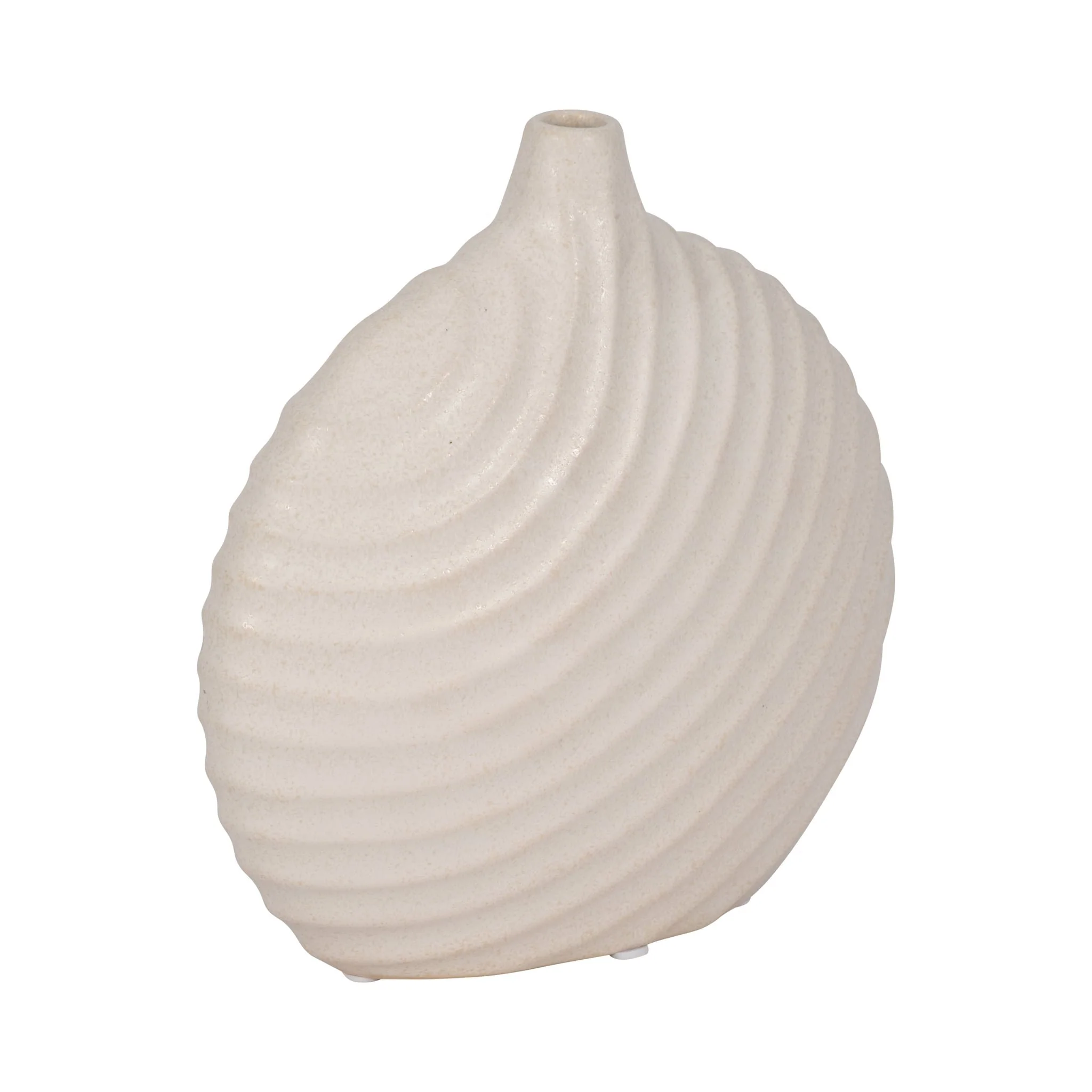 8" Round Swirled Matte Vase, White - Image 3