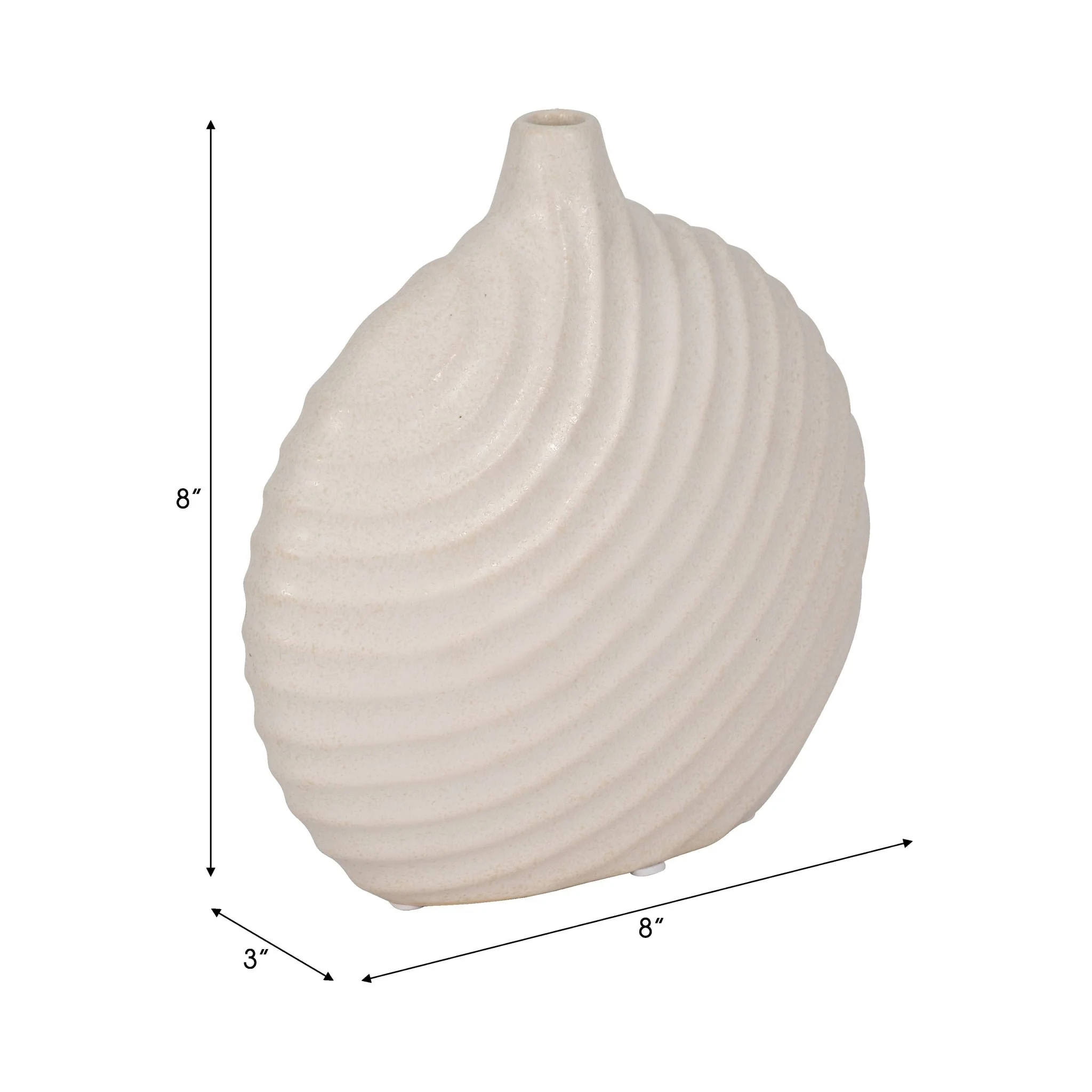 8" Round Swirled Matte Vase, White - Image 8