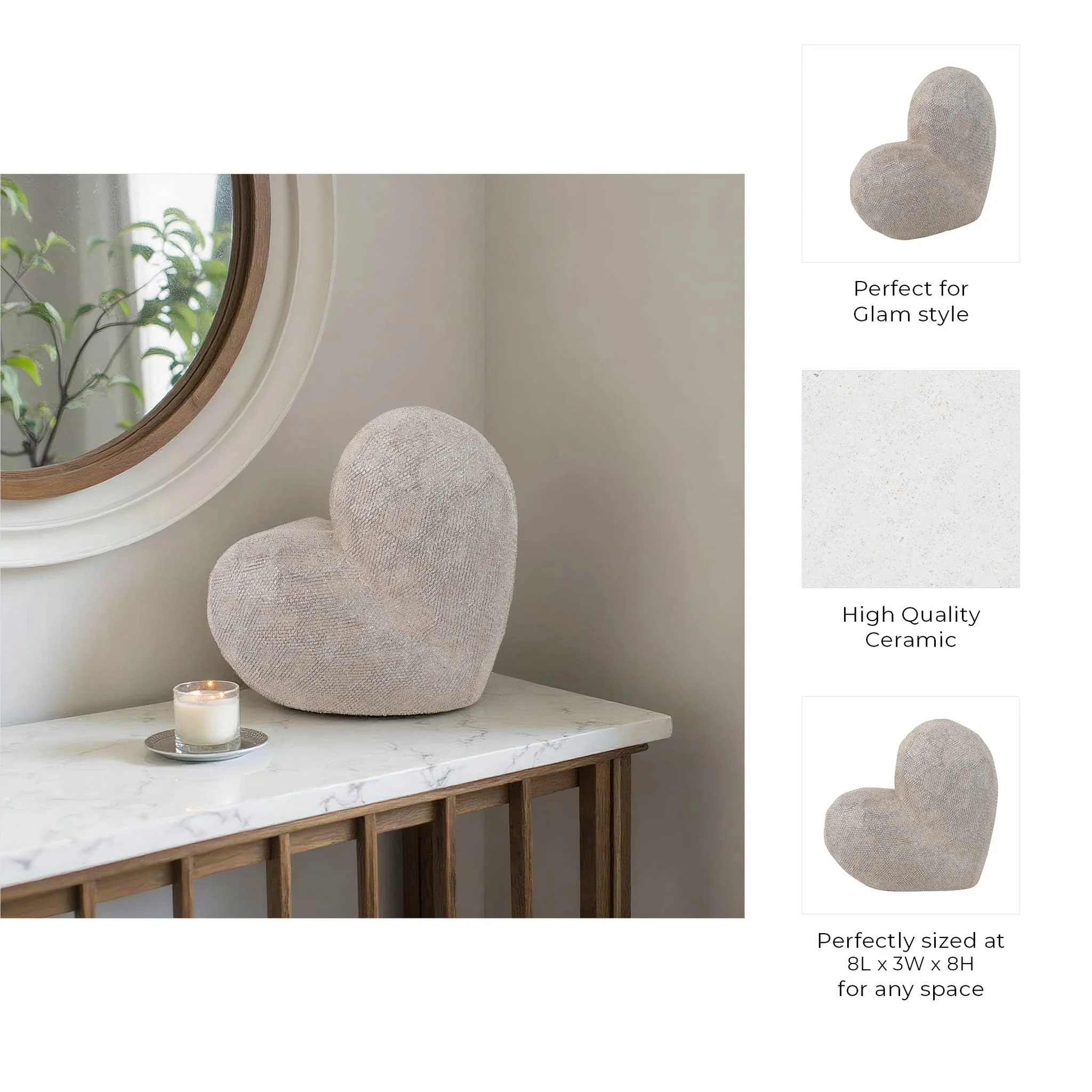 8" Scratched Heart Deco, Champagne - Image 3
