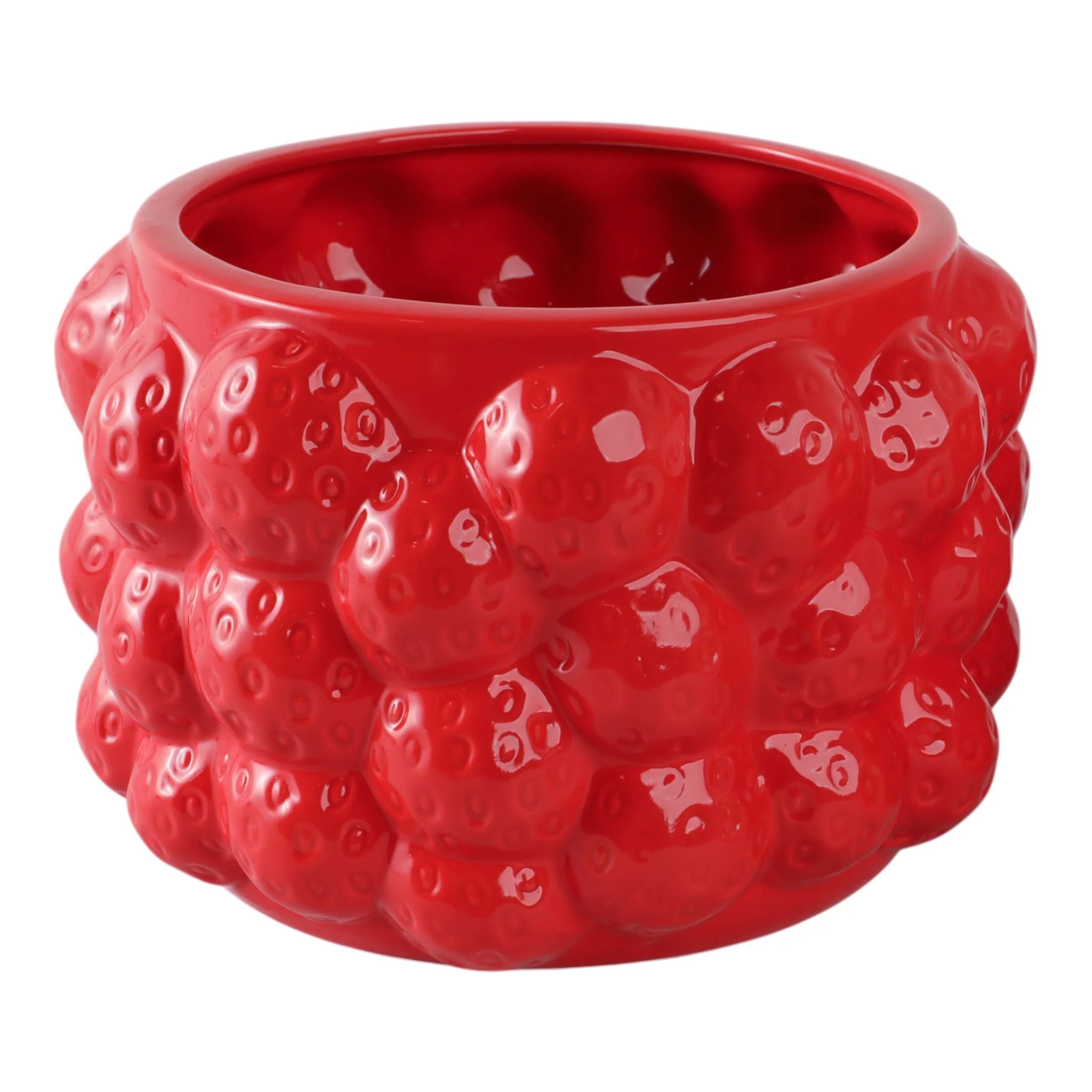 8" Strawberries Flower Pot, Red - Image 2