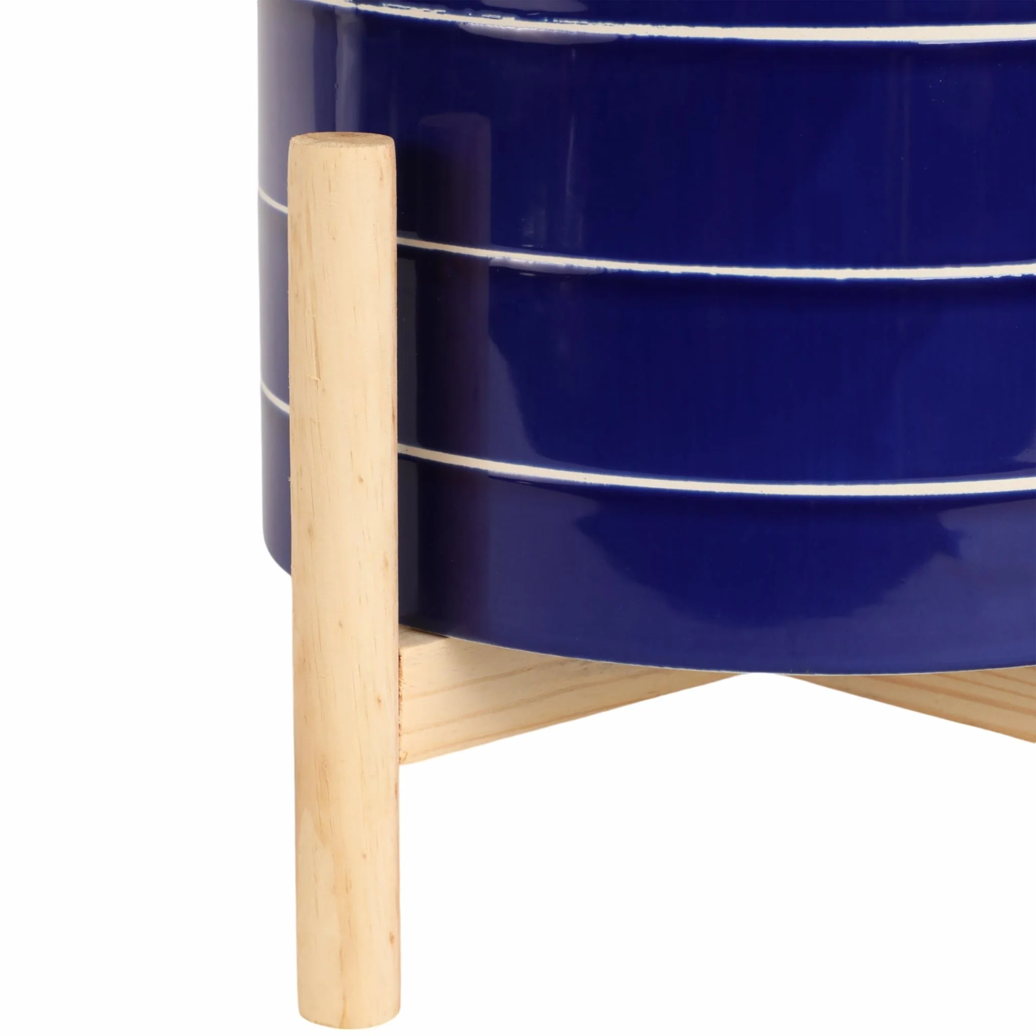 8" Striped Planter W/ Wood Stand, Navy - Image 5