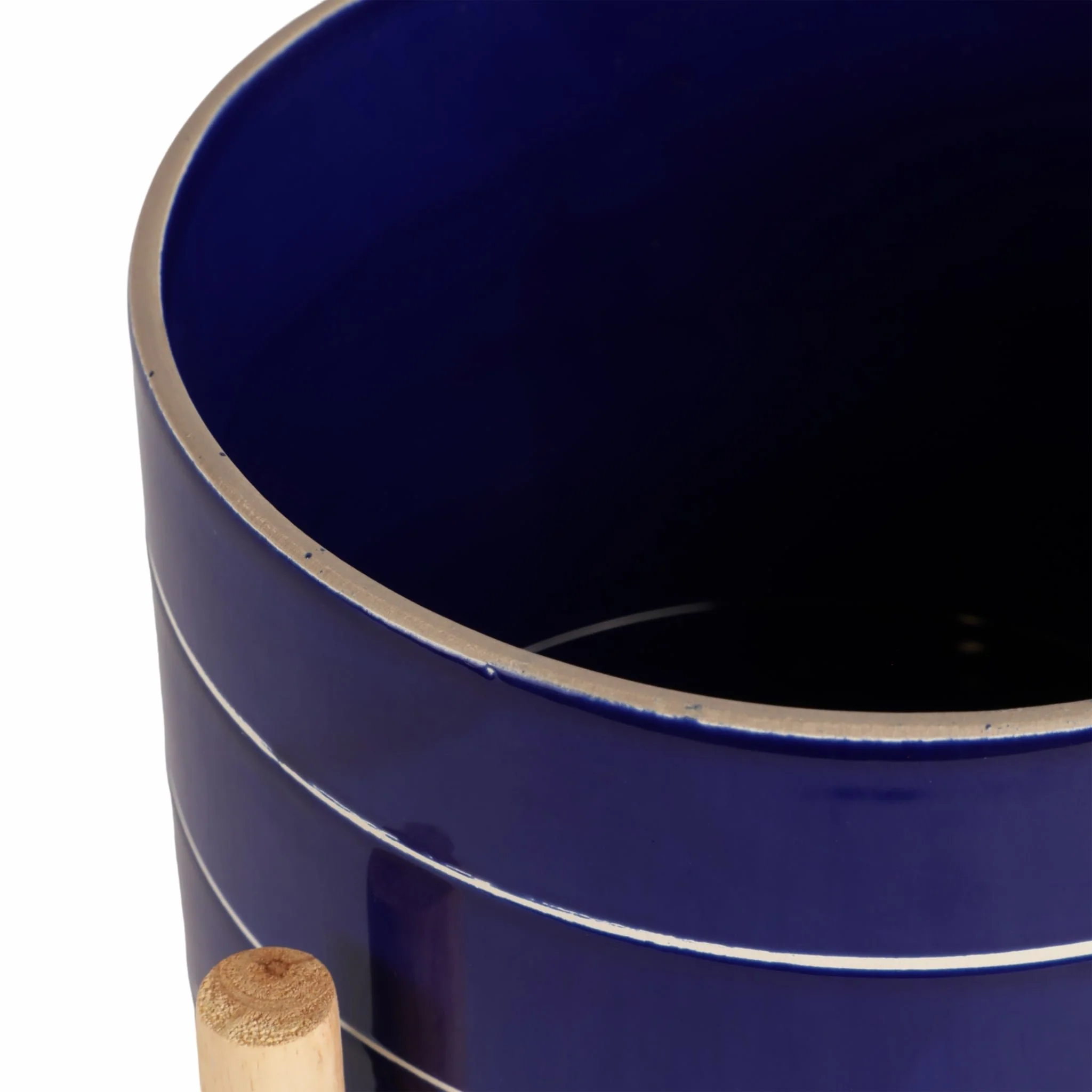 8" Striped Planter W/ Wood Stand, Navy - Image 6