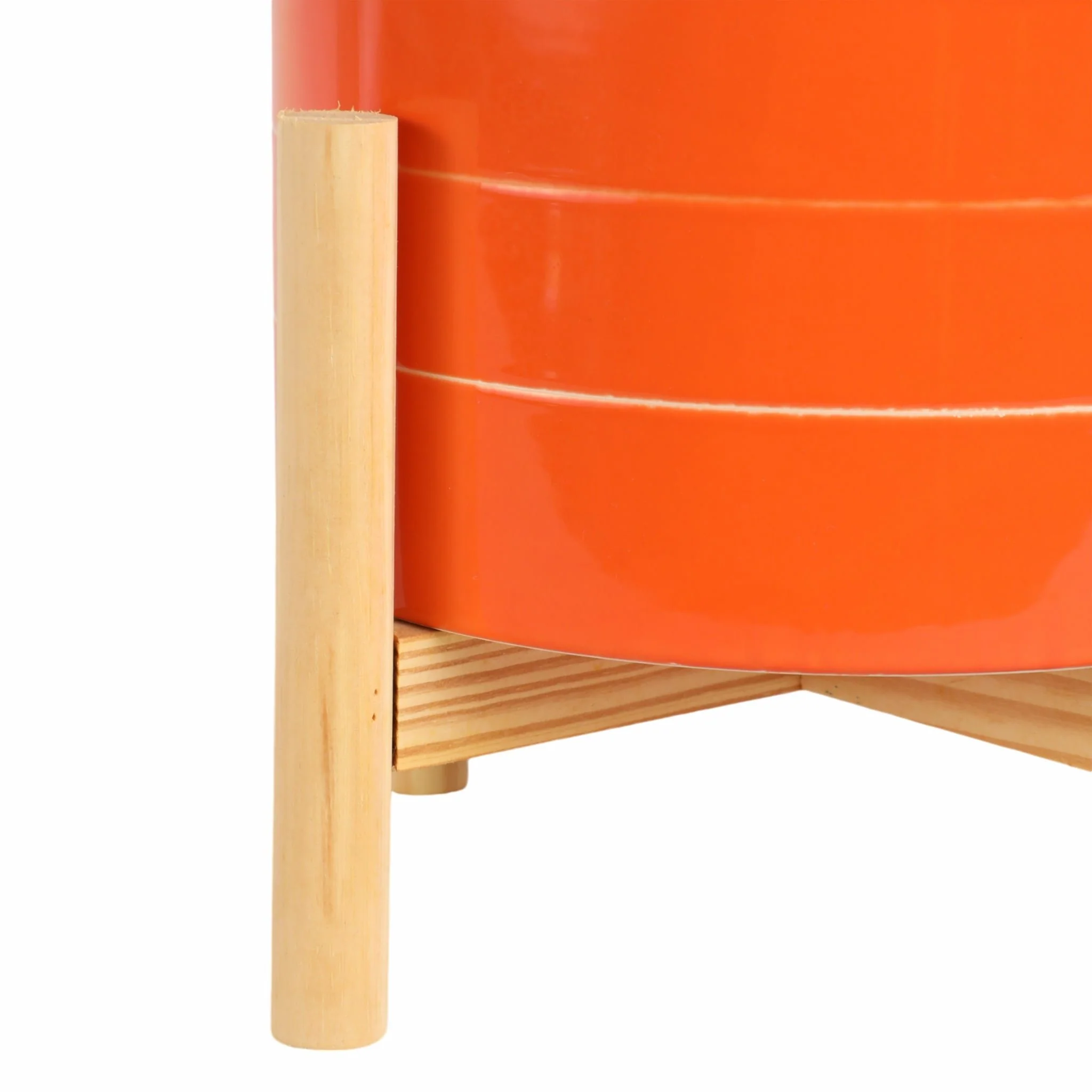 8" Striped Planter W/ Wood Stand, Orange - Image 5